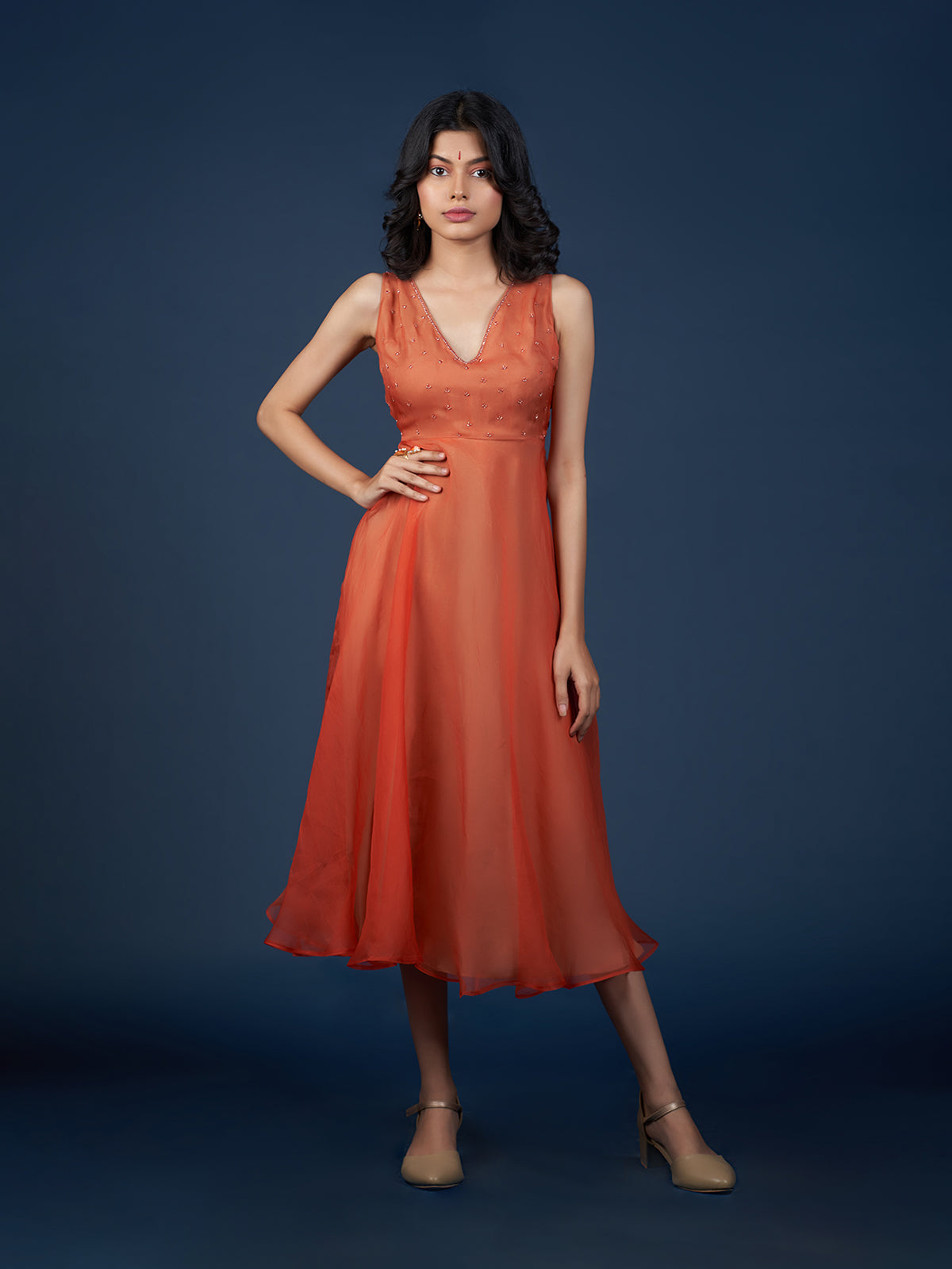 Evening Sleevless Dress in Orange