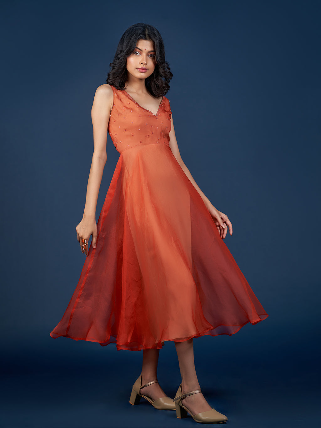 Evening Sleevless Dress in Orange