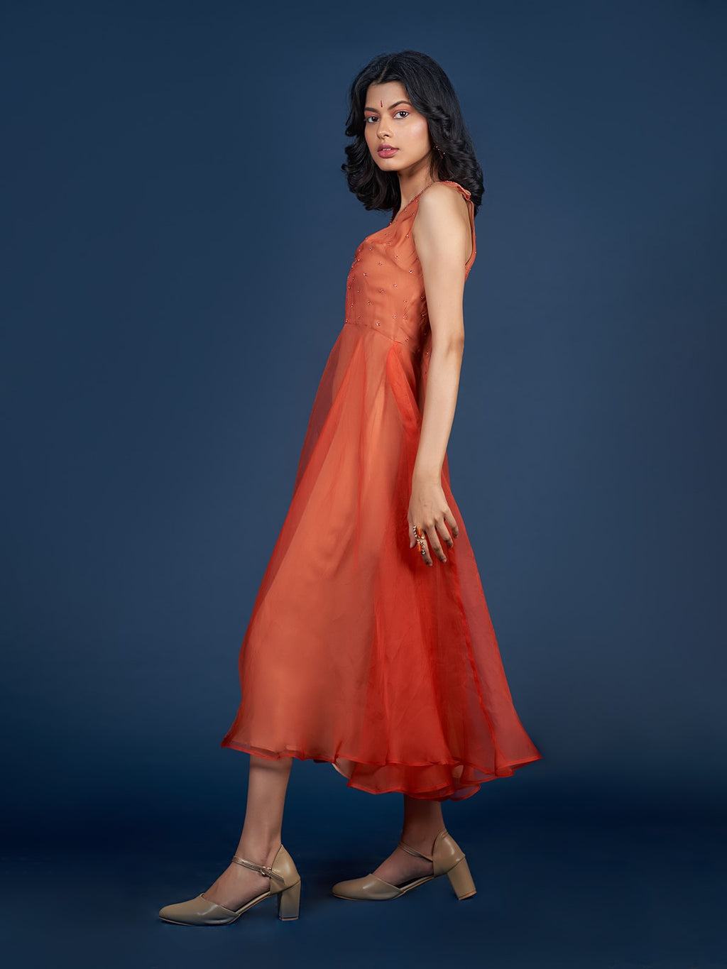 Evening Sleevless Dress in Orange