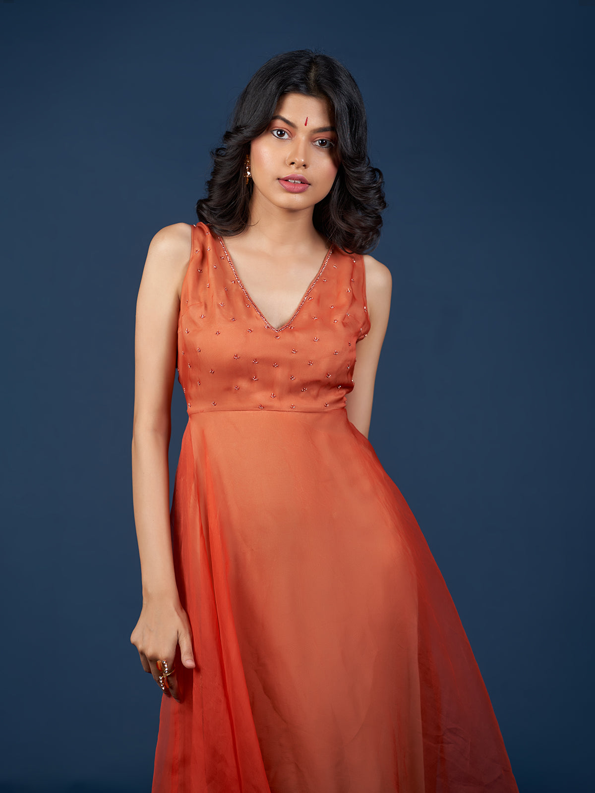 Evening Sleevless Dress in Orange