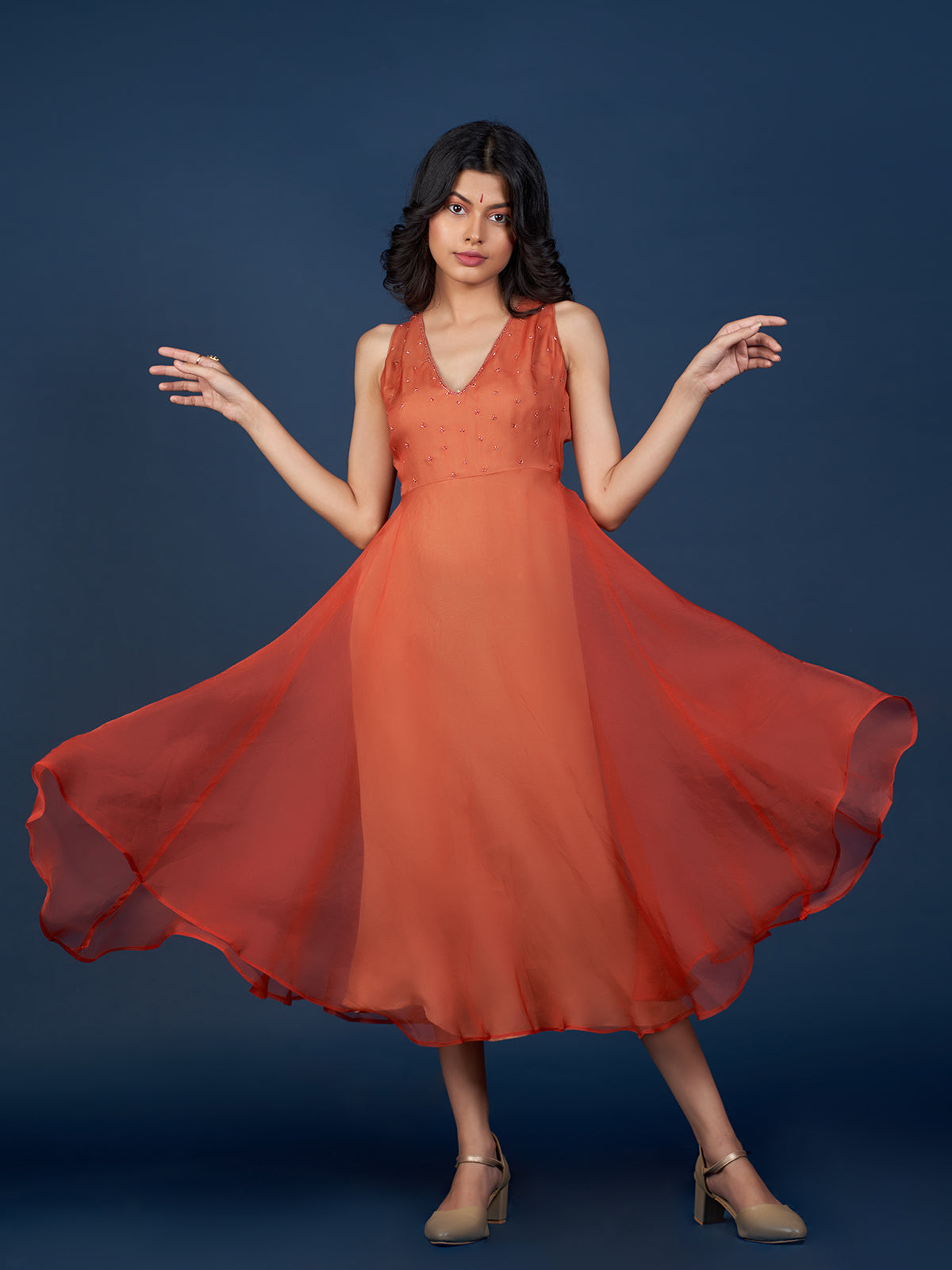 Evening Sleevless Dress in Orange