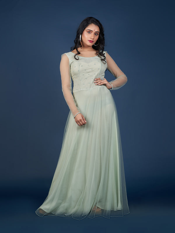 Western Dress in Pastel Green