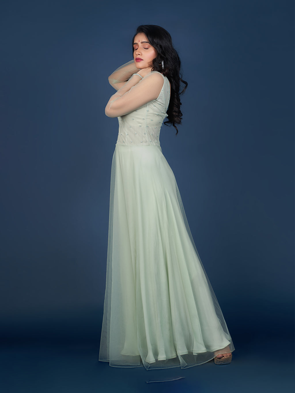 Western Dress in Pastel Green