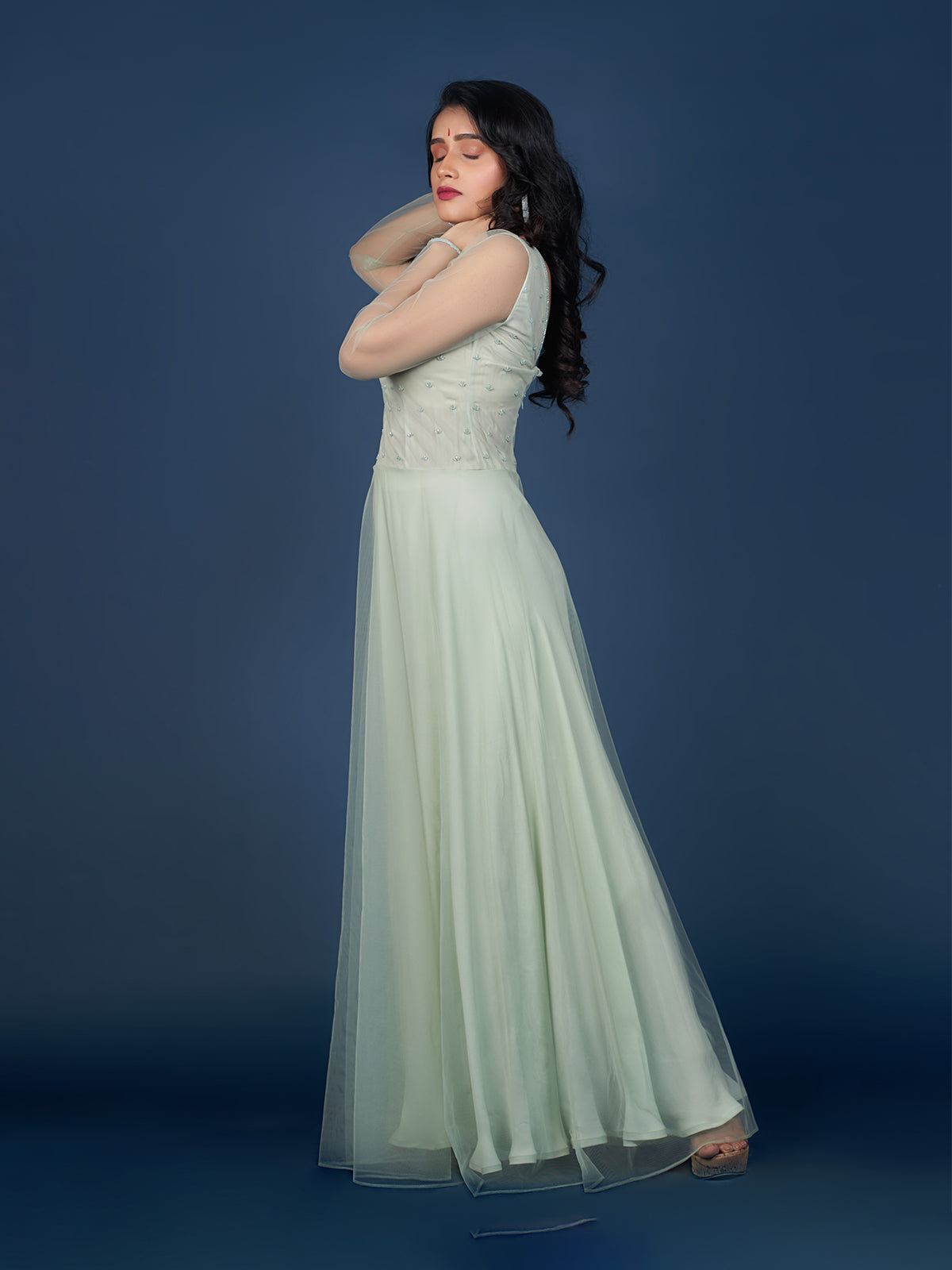 Western Dress in Pastel Green