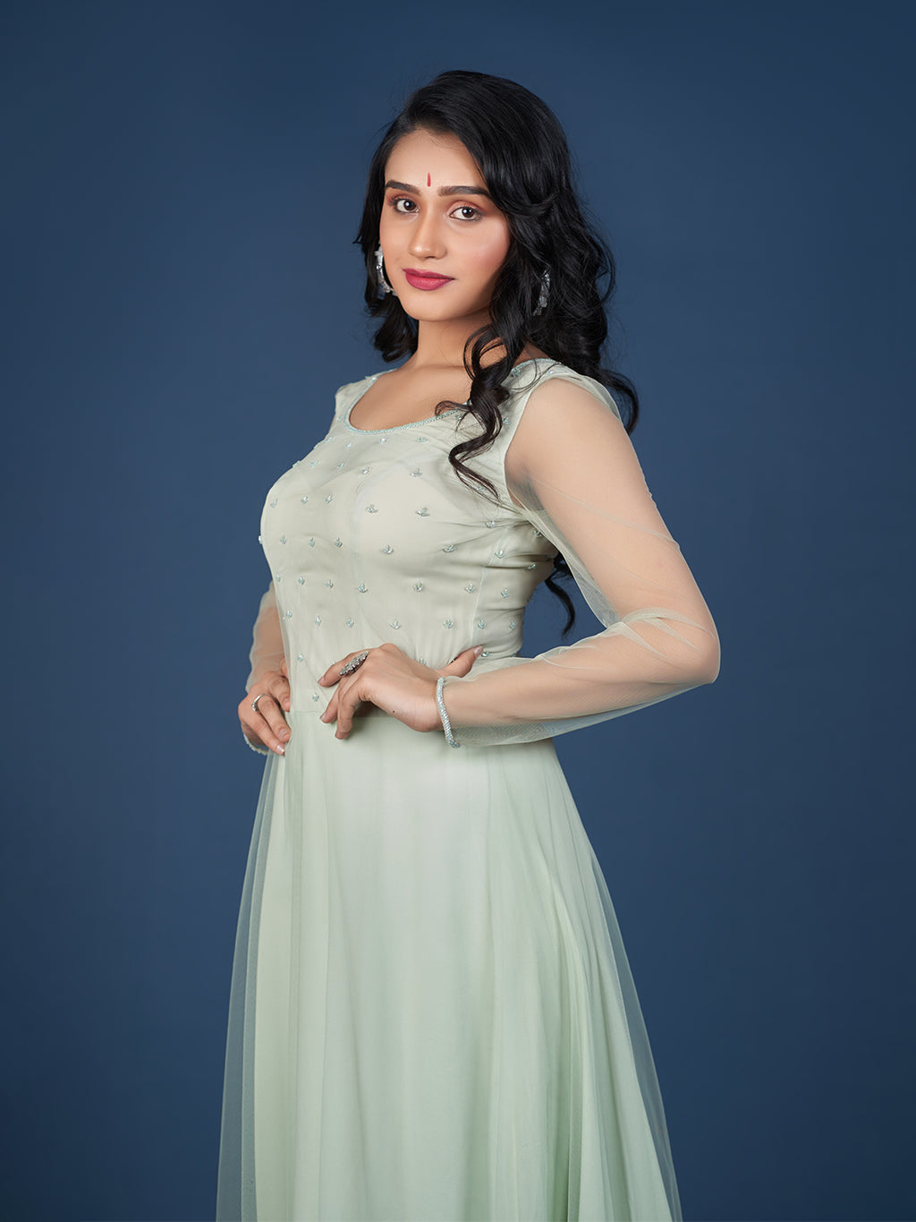 Western Dress in Pastel Green