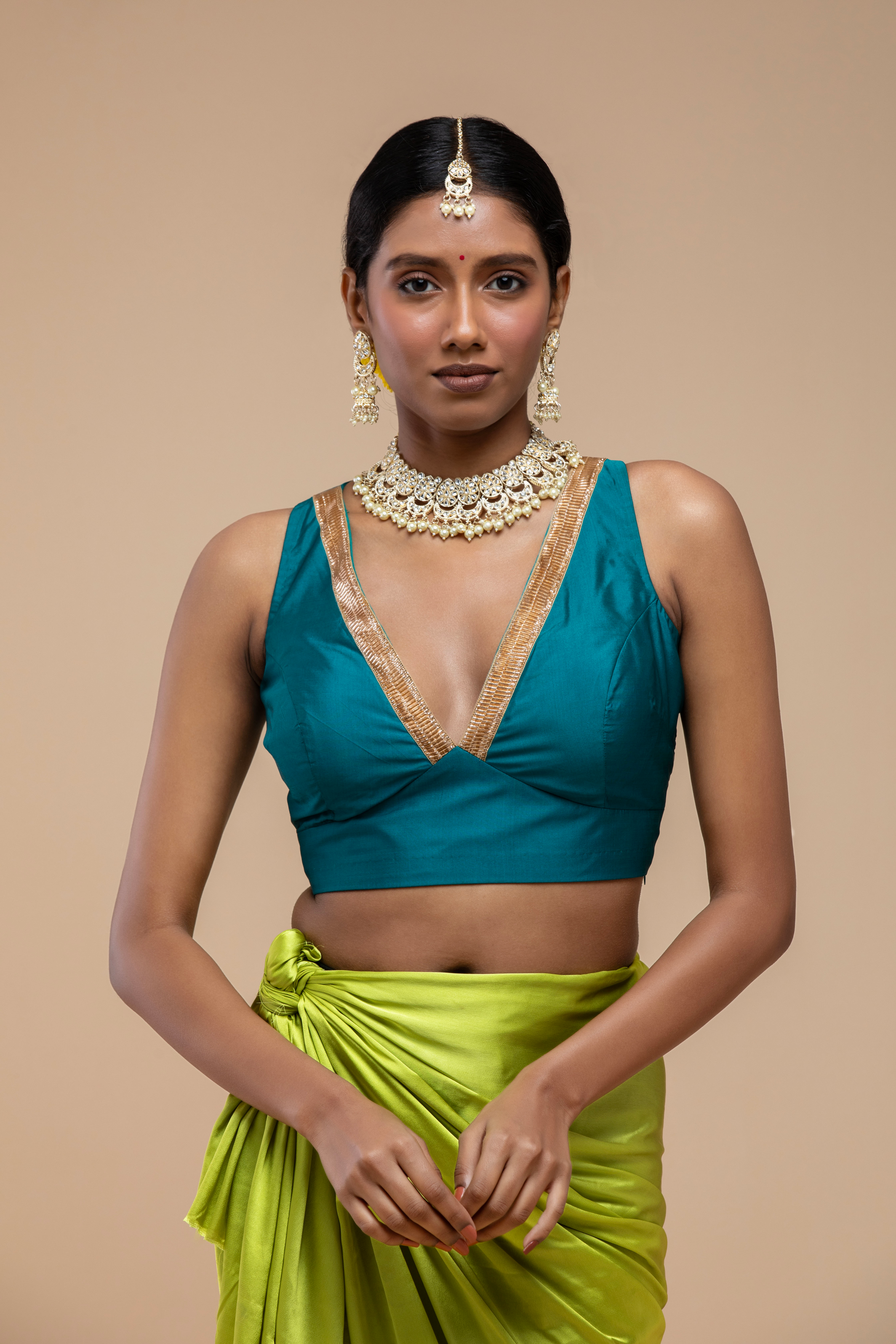 Teal & Gold Blouse Aesthetic