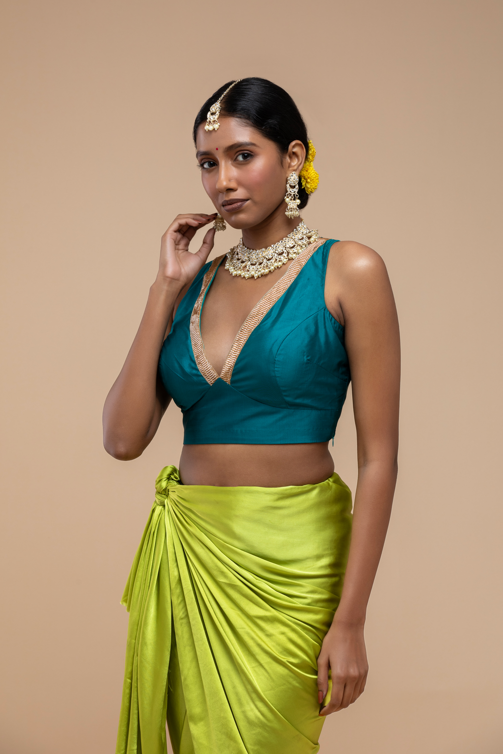 Teal & Gold Blouse Aesthetic