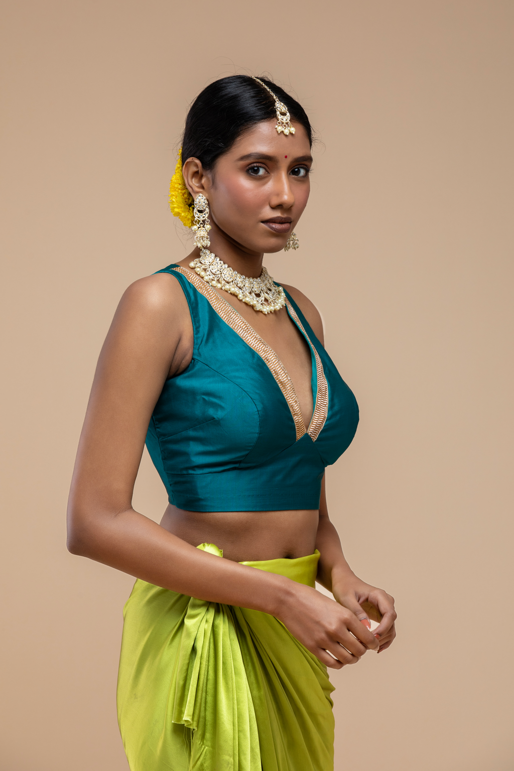 Teal & Gold Blouse Aesthetic