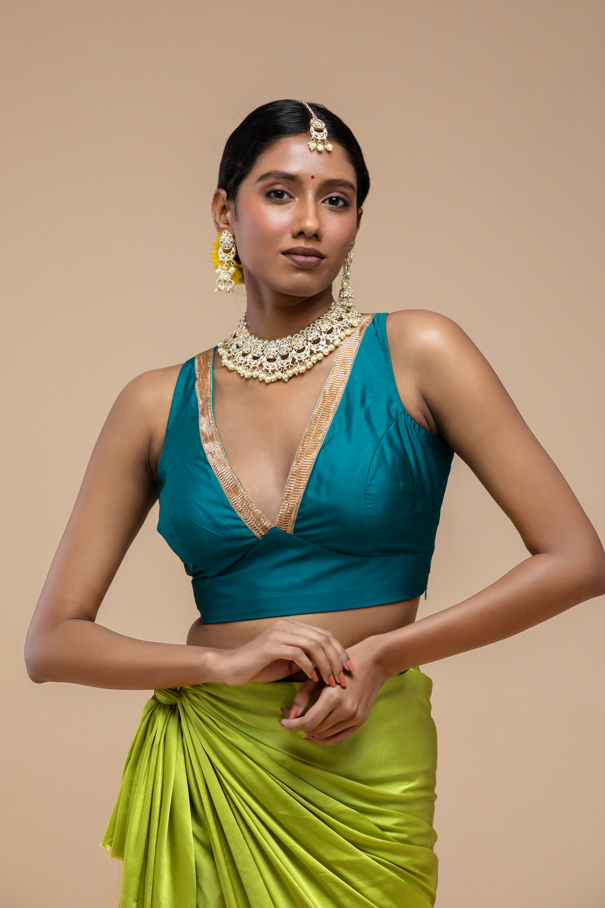 Teal & Gold Blouse Aesthetic