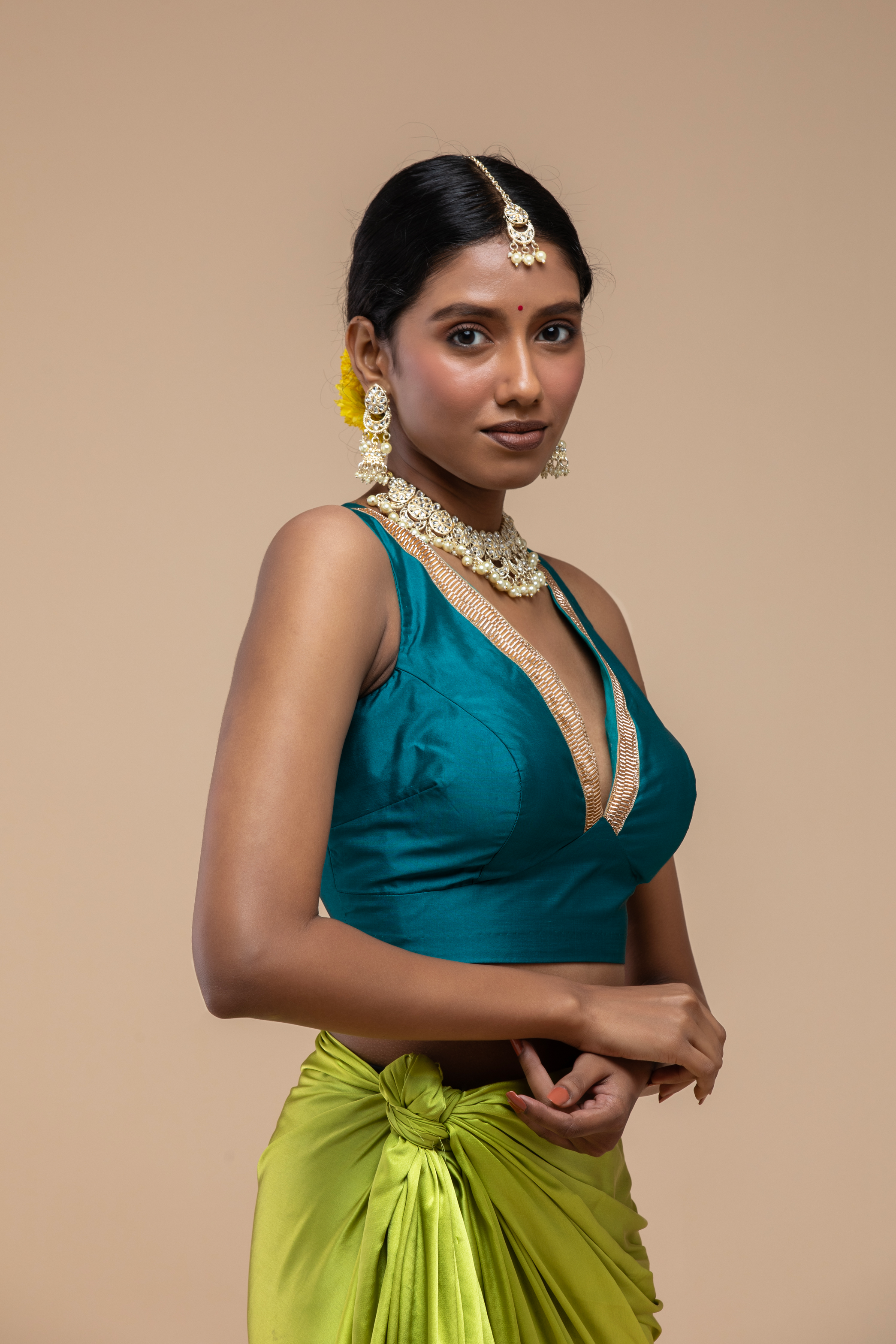 Teal & Gold Blouse Aesthetic