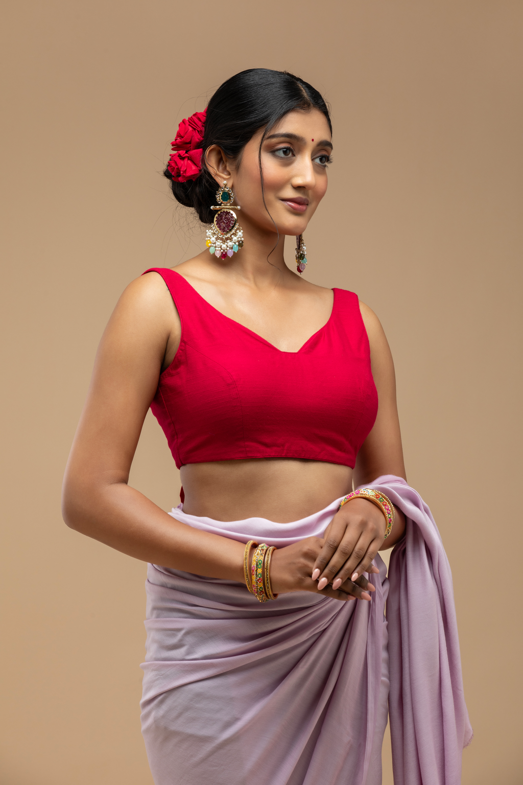 Red Tie-Back Blouse Aesthetic