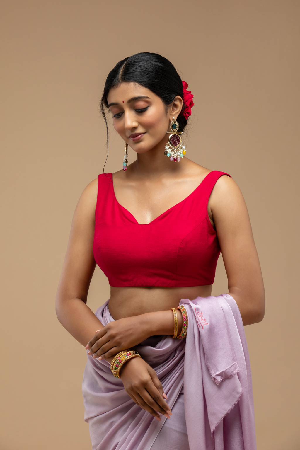 Red Tie-Back Blouse Aesthetic