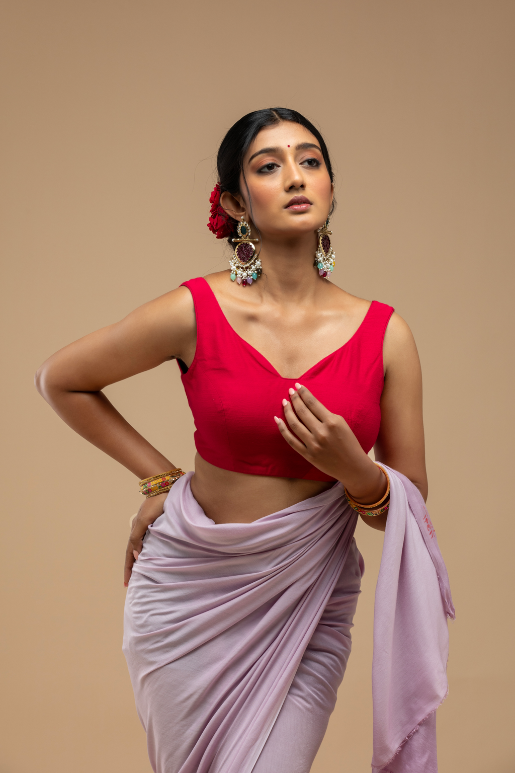 Red Tie-Back Blouse Aesthetic