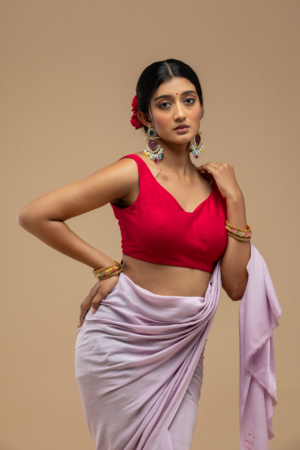 Red Tie-Back Blouse Aesthetic