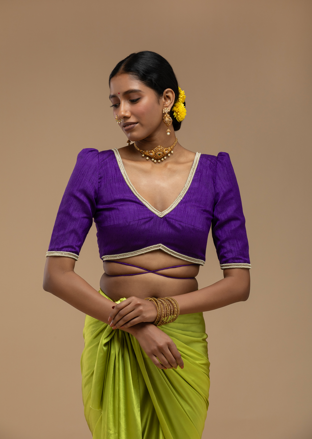 Purple Blouse Aesthetic with Elbow Sleeves