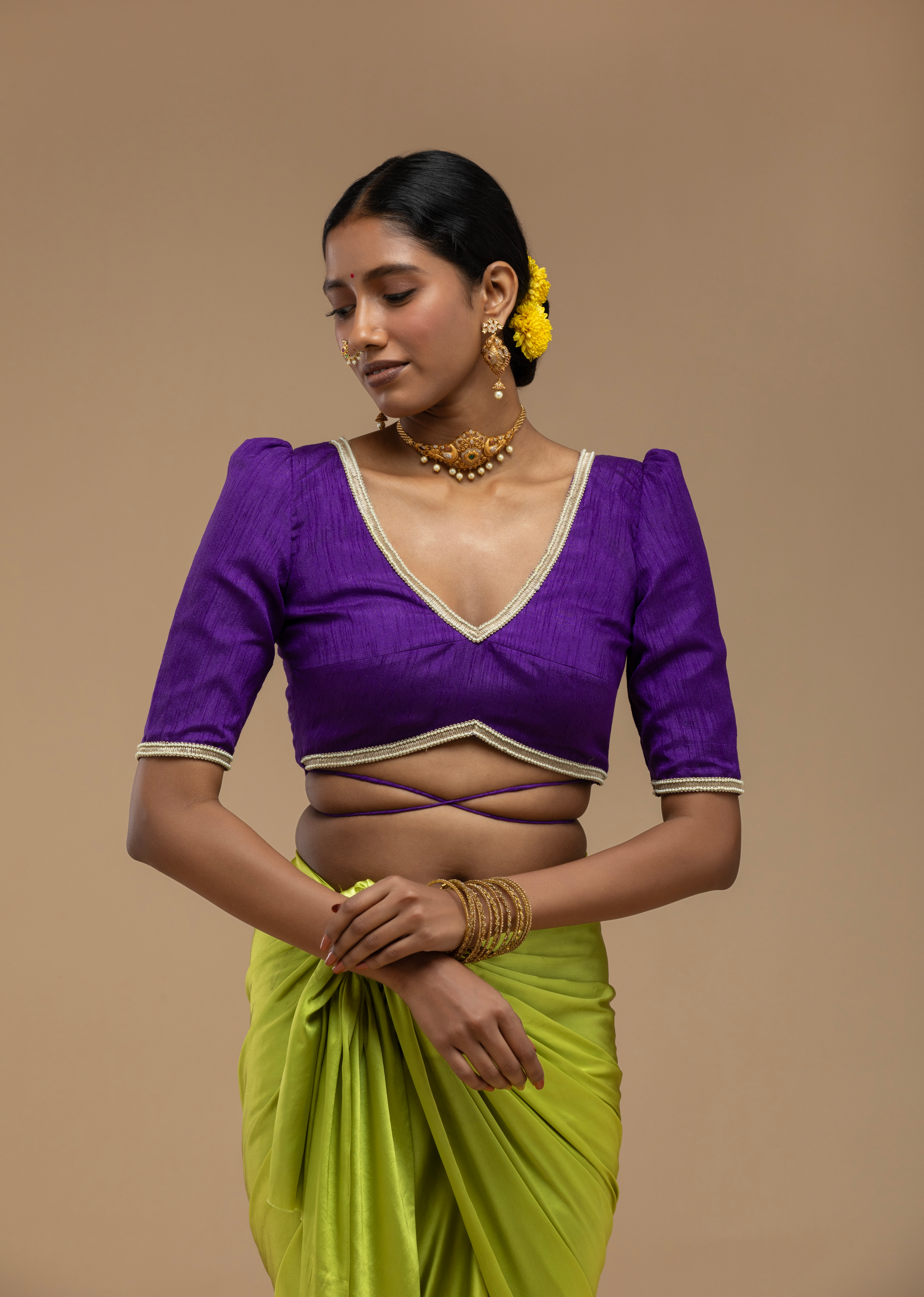 Purple Blouse Aesthetic with Elbow Sleeves