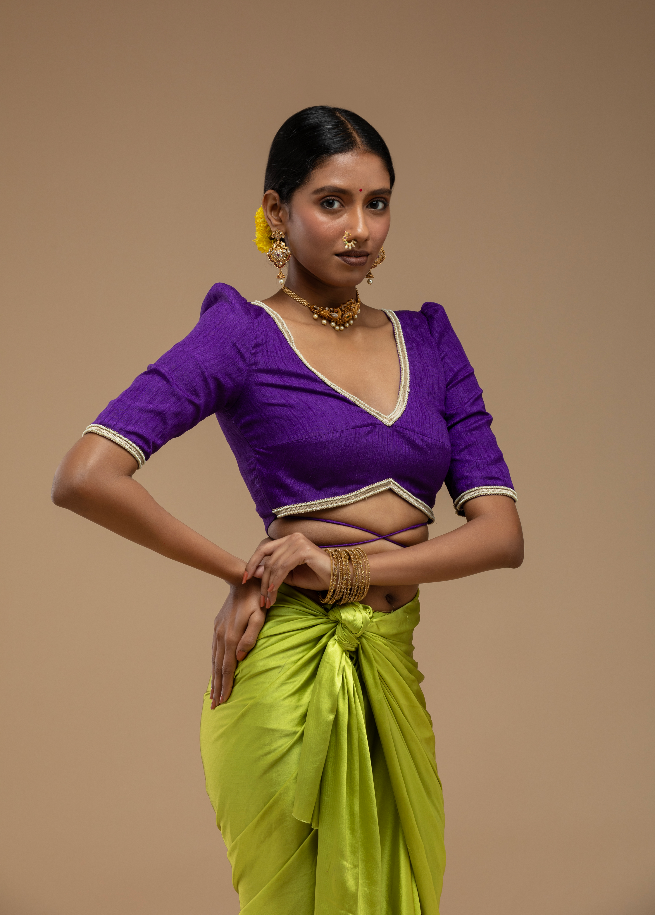 Purple Blouse Aesthetic with Elbow Sleeves