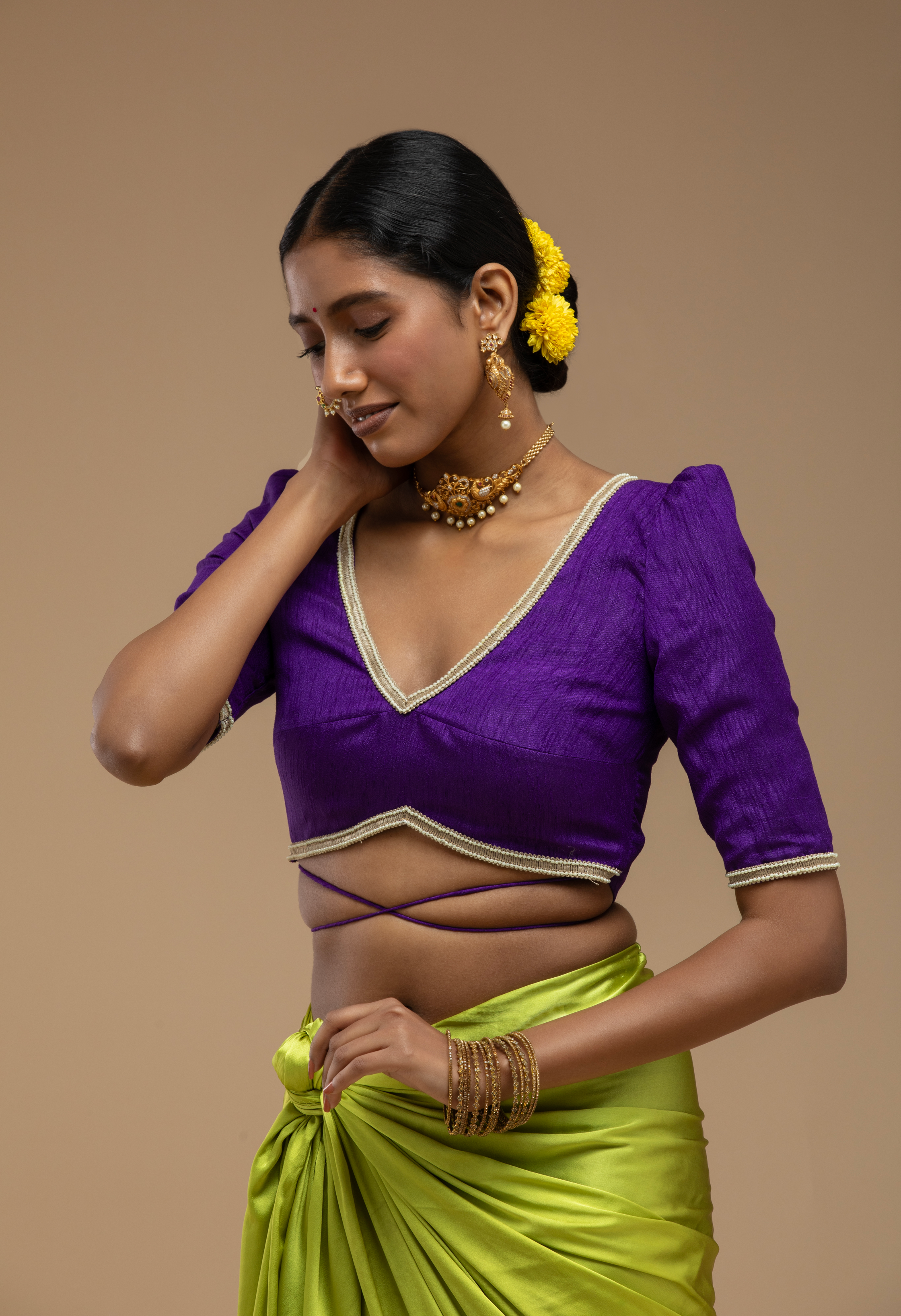 Purple Blouse Aesthetic with Elbow Sleeves