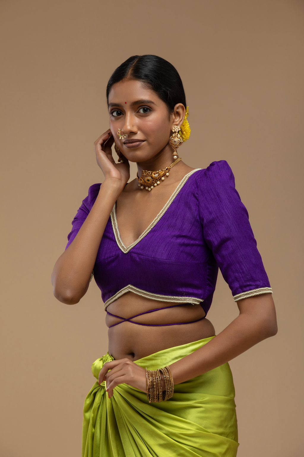 Purple Blouse Aesthetic with Elbow Sleeves