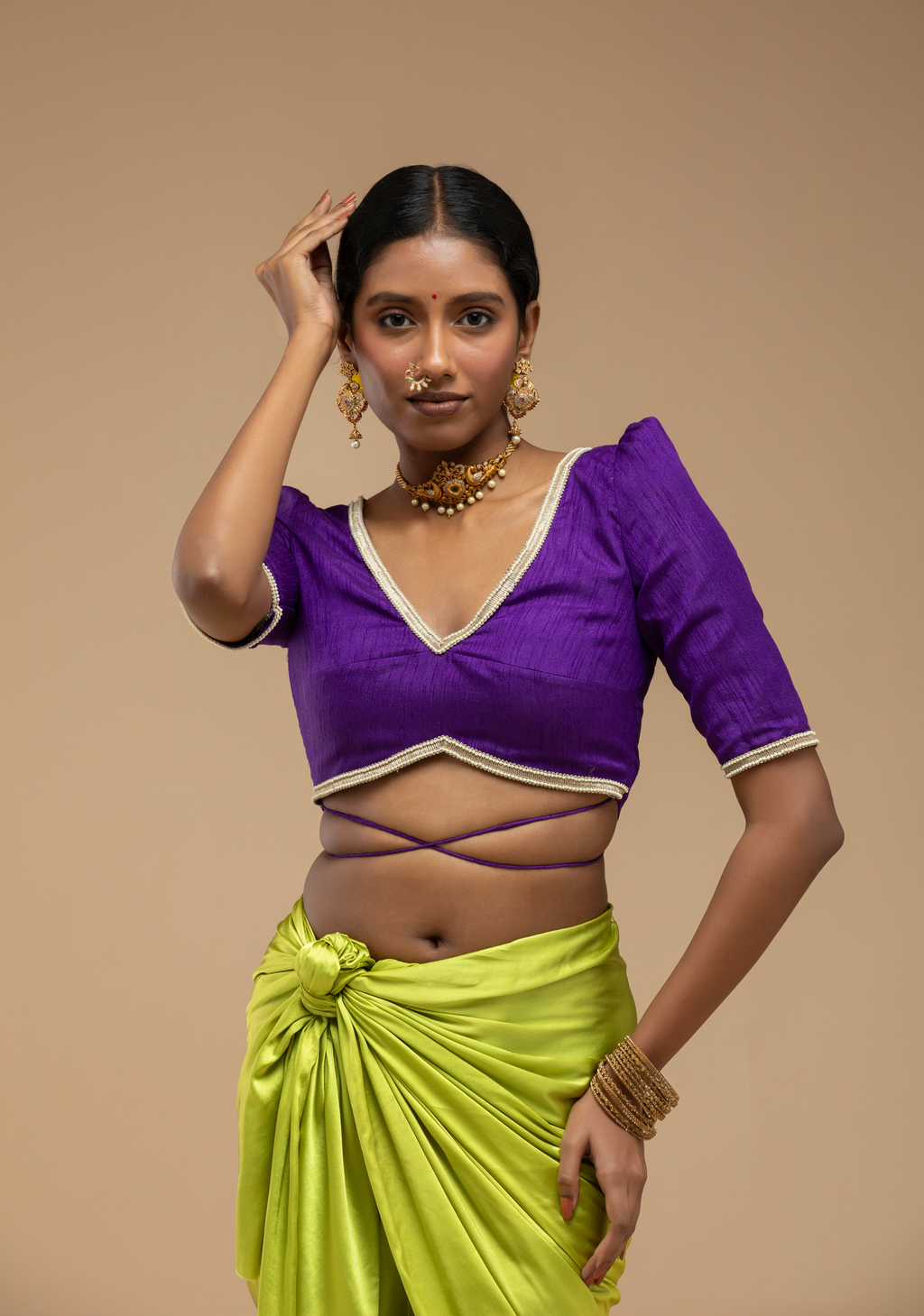 Purple Blouse Aesthetic with Elbow Sleeves