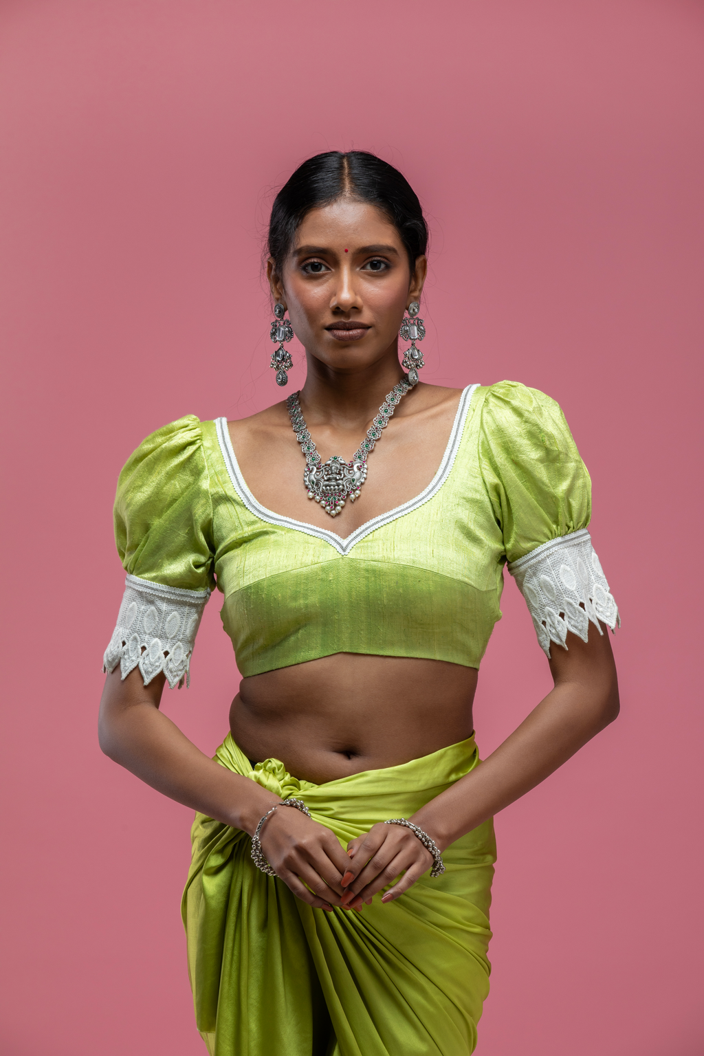 Puff Sleeve Saree Blouse with Deep Back