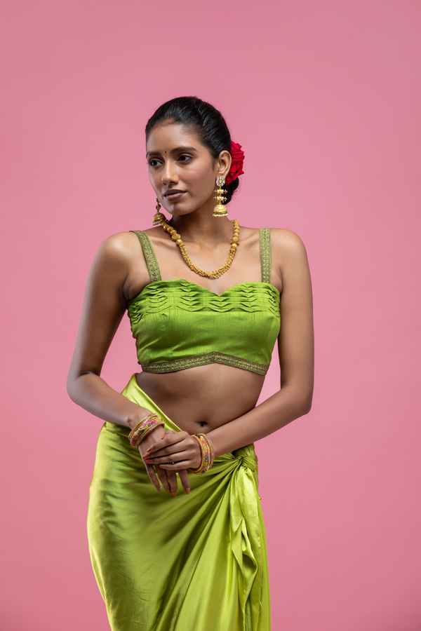 Green Strap Blouse with Pleated Texture