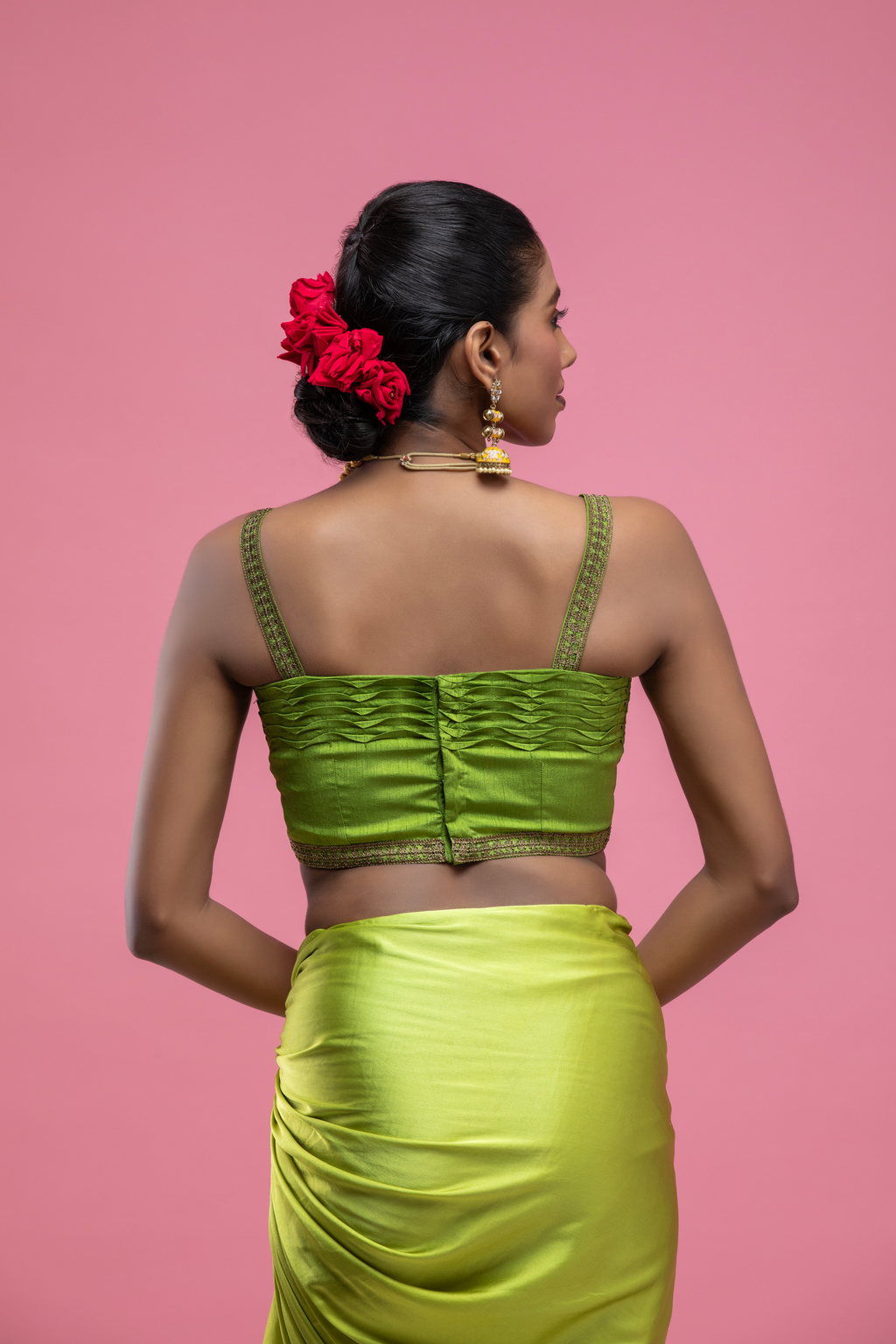 Green Strap Blouse with Pleated Texture