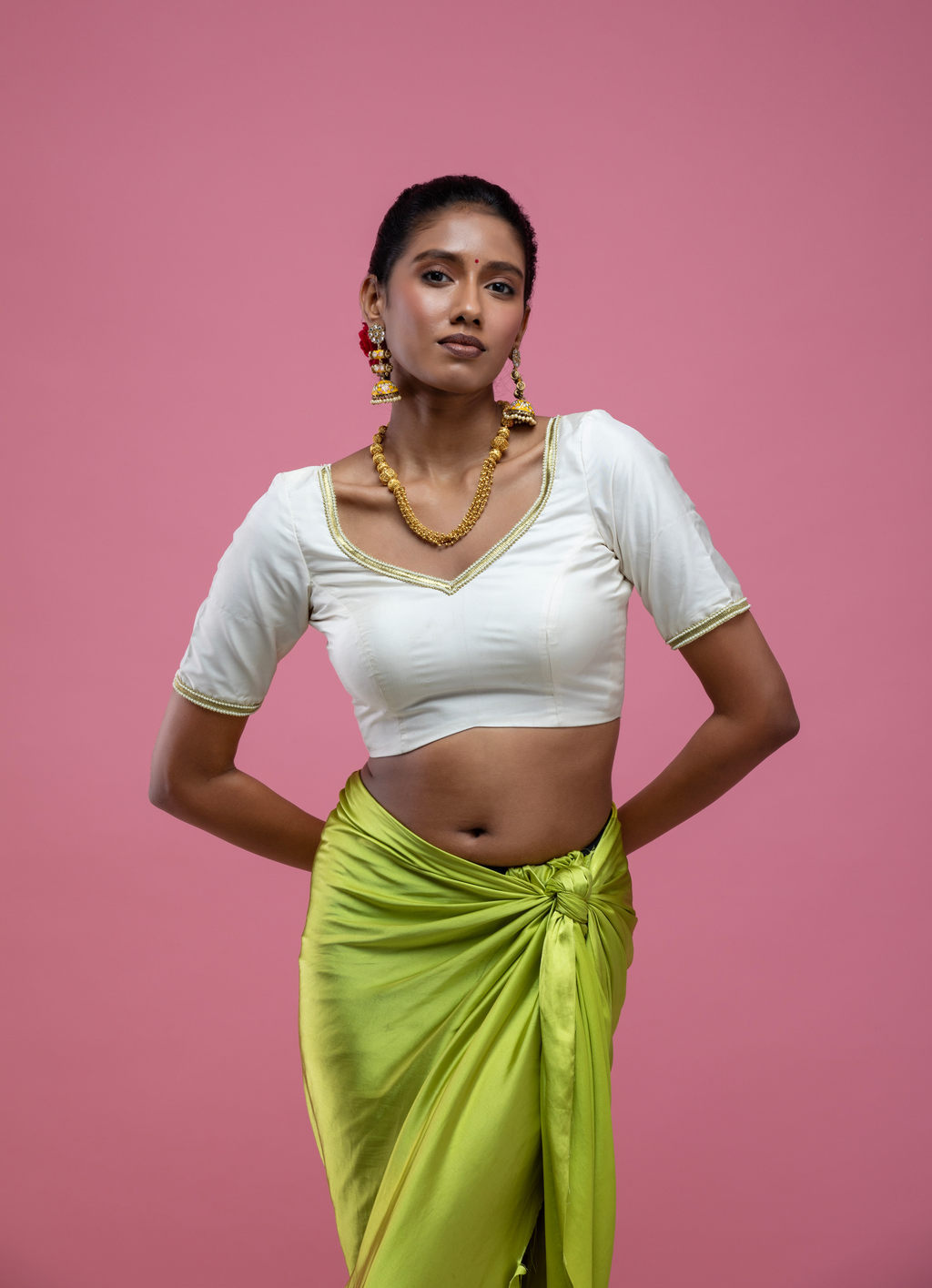 Ivory V-Neck Saree Blouse with Deep Back