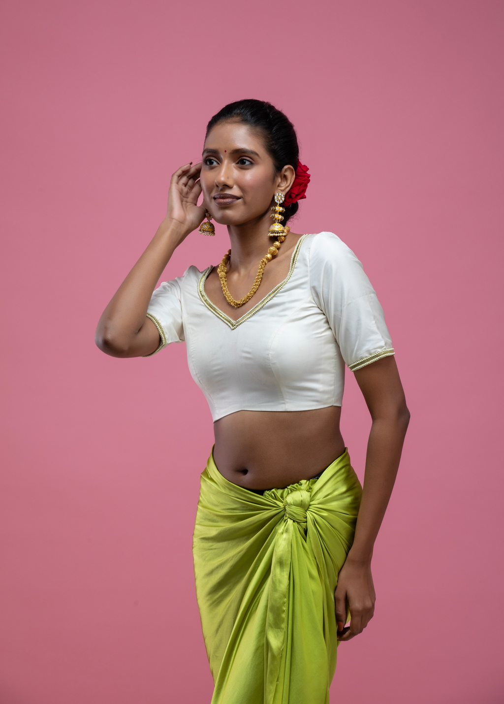 Ivory V-Neck Saree Blouse with Deep Back