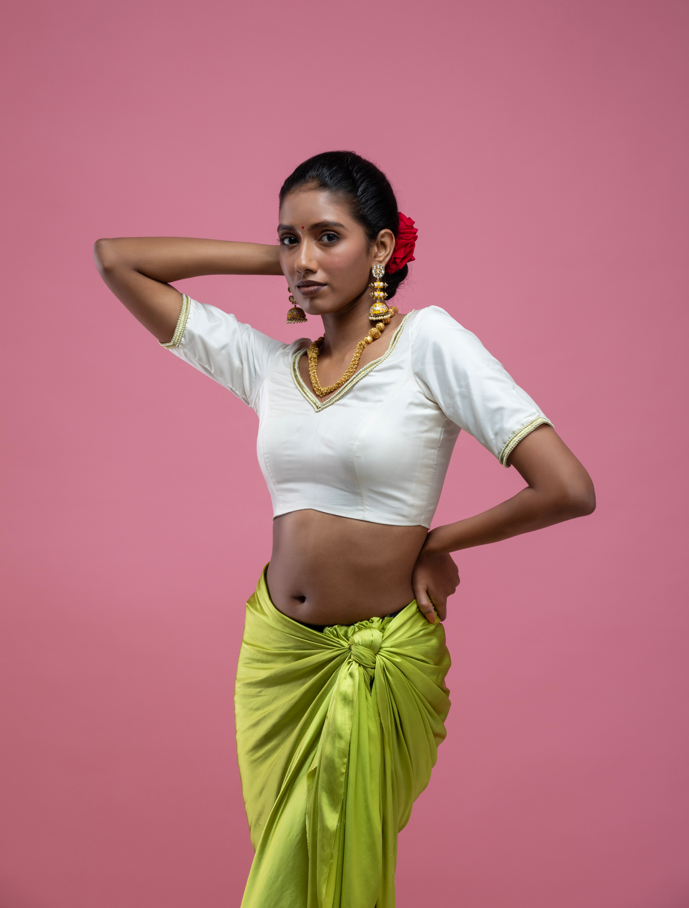 Ivory V-Neck Saree Blouse with Deep Back