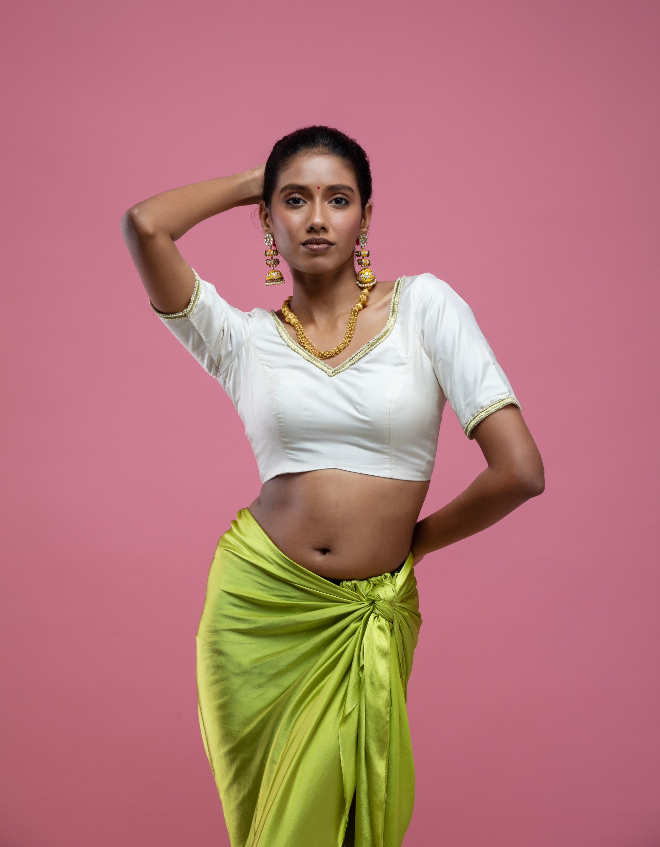 Ivory V-Neck Saree Blouse with Deep Back