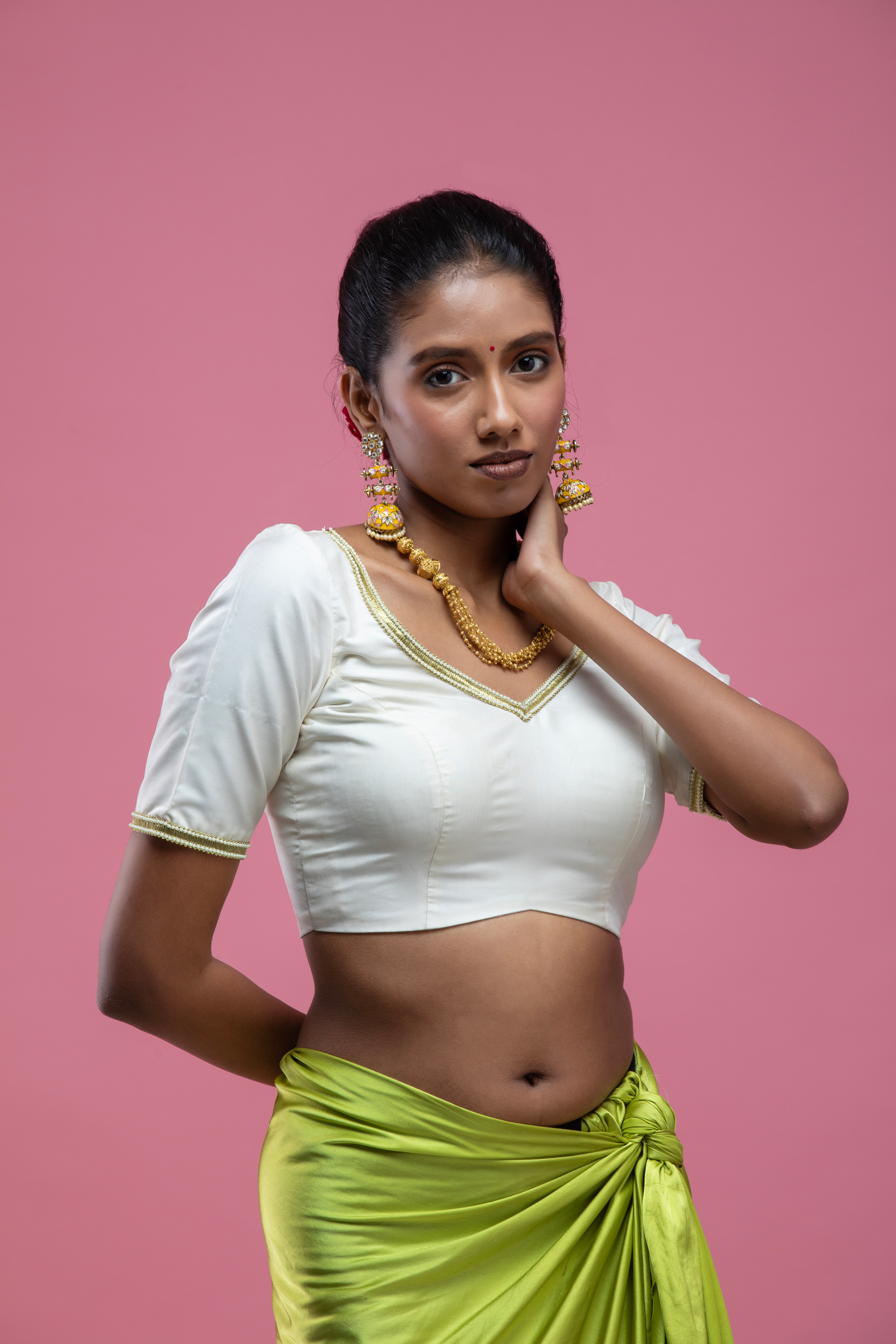 Ivory V-Neck Saree Blouse with Deep Back