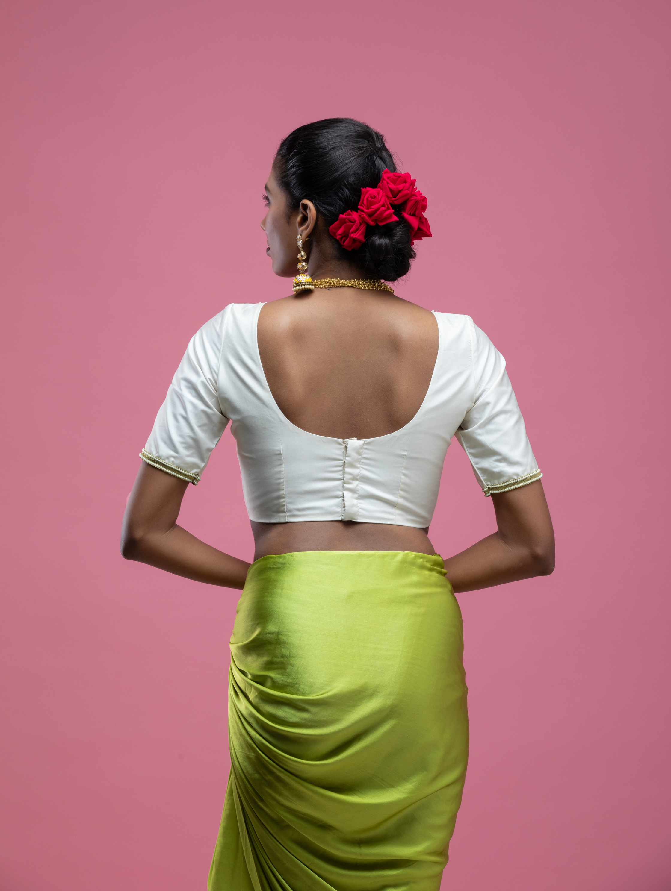 Ivory V-Neck Saree Blouse with Deep Back