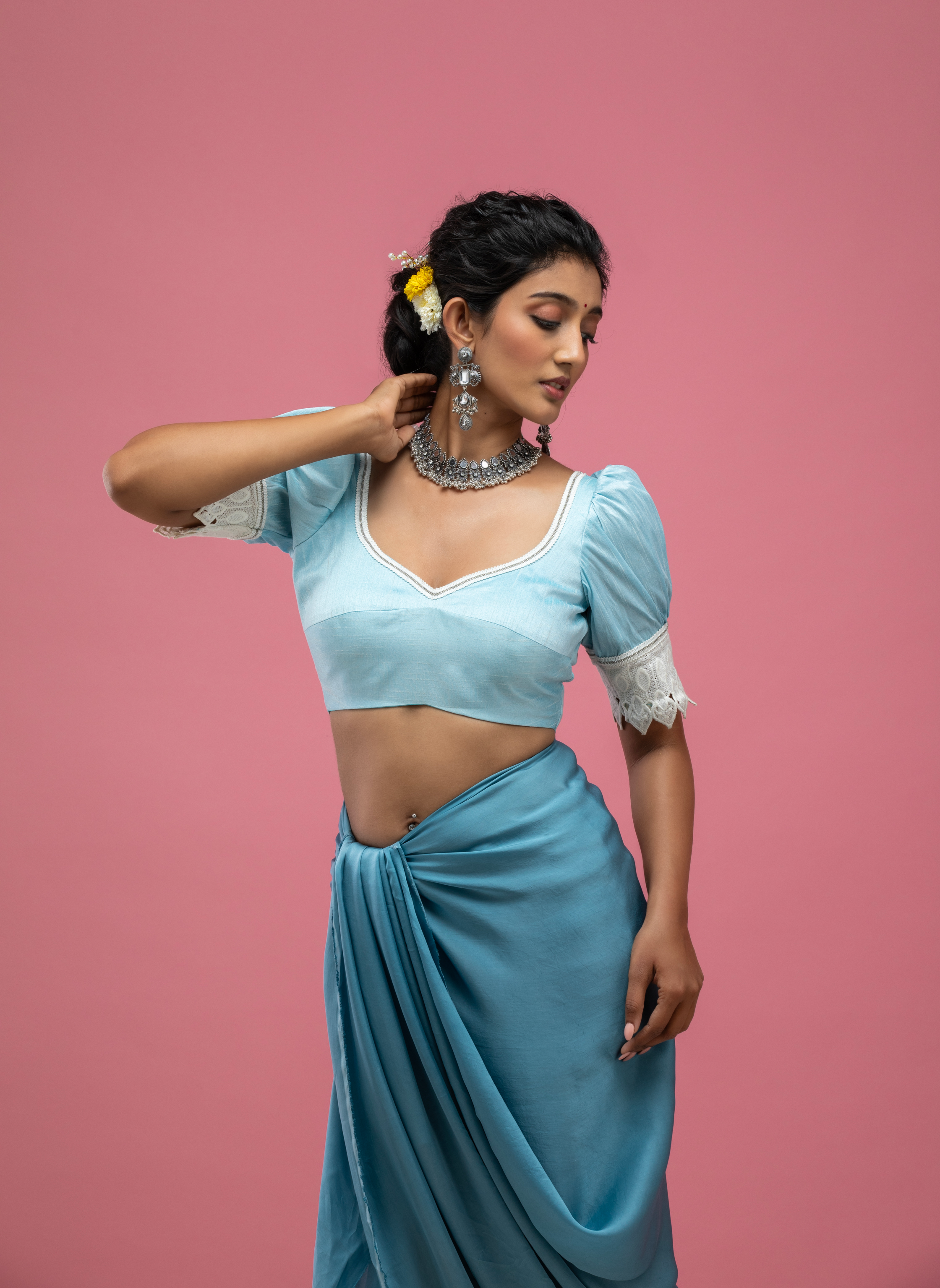 PUFF SLEEVE SAREE BLOUSE WITH DEEP BACK