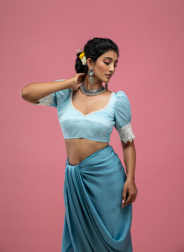 PUFF SLEEVE SAREE BLOUSE WITH DEEP BACK