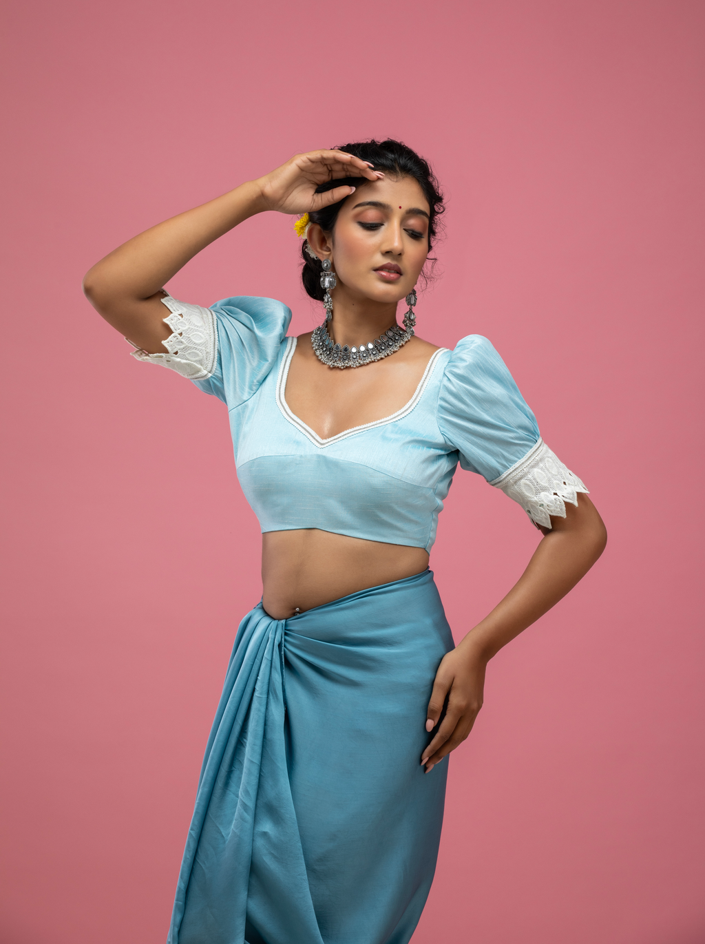 Puff Sleeve Saree Blouse with Deep Back