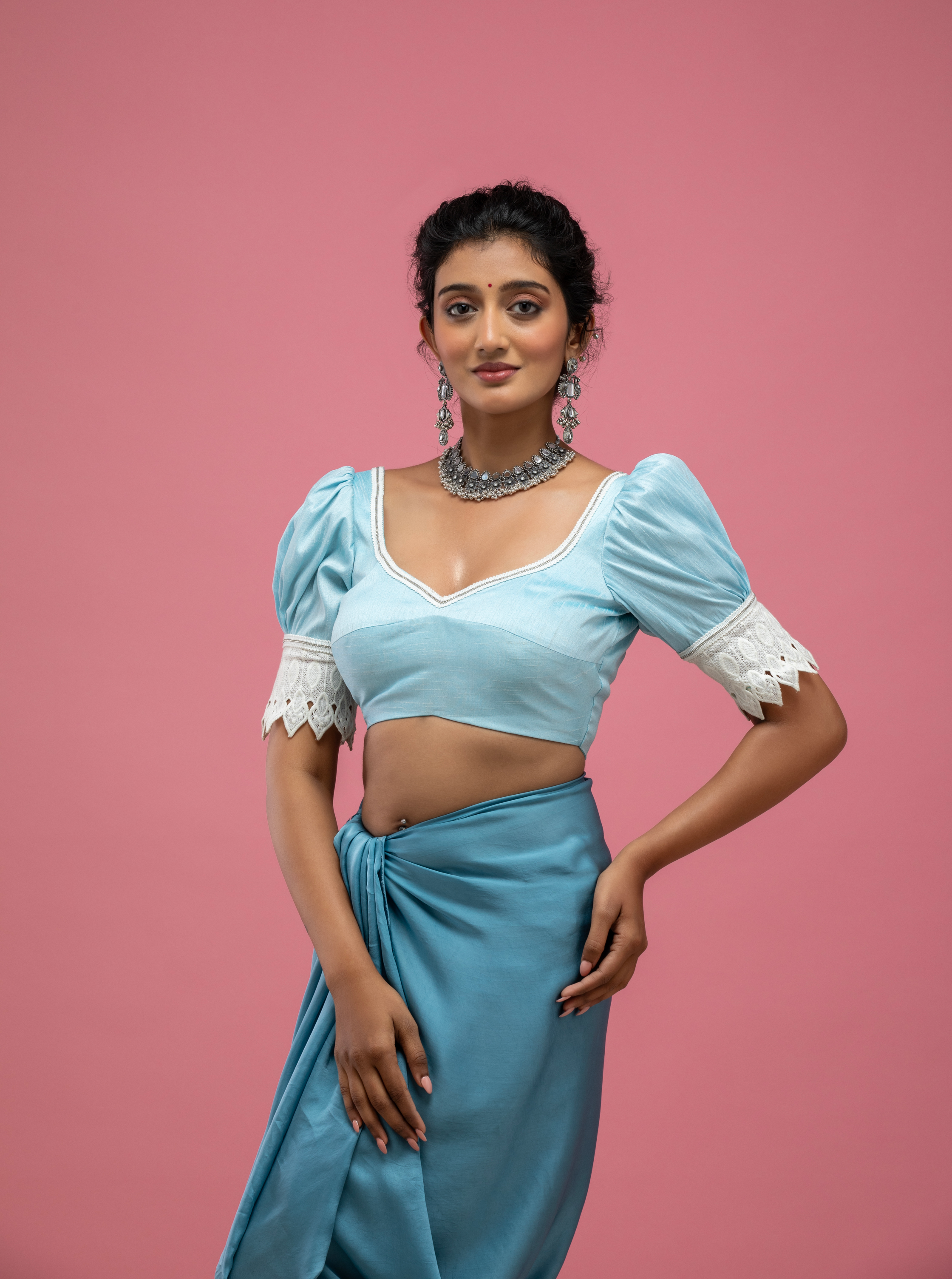 Puff Sleeve Saree Blouse with Deep Back