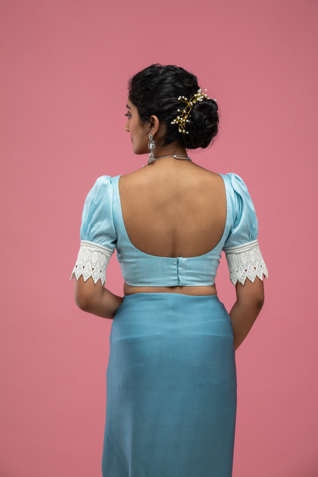 Puff Sleeve Saree Blouse with Deep Back