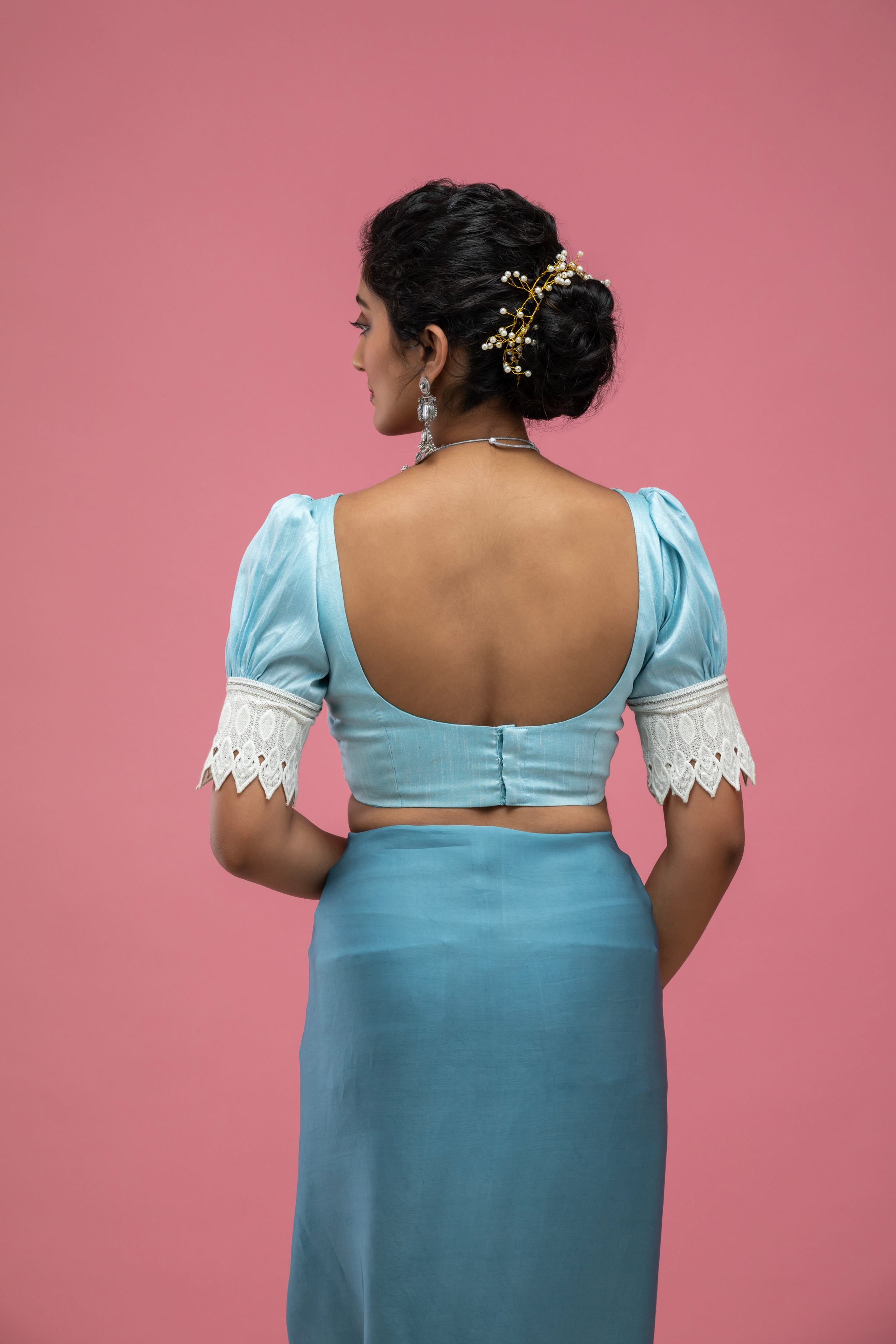 Puff Sleeve Saree Blouse with Deep Back