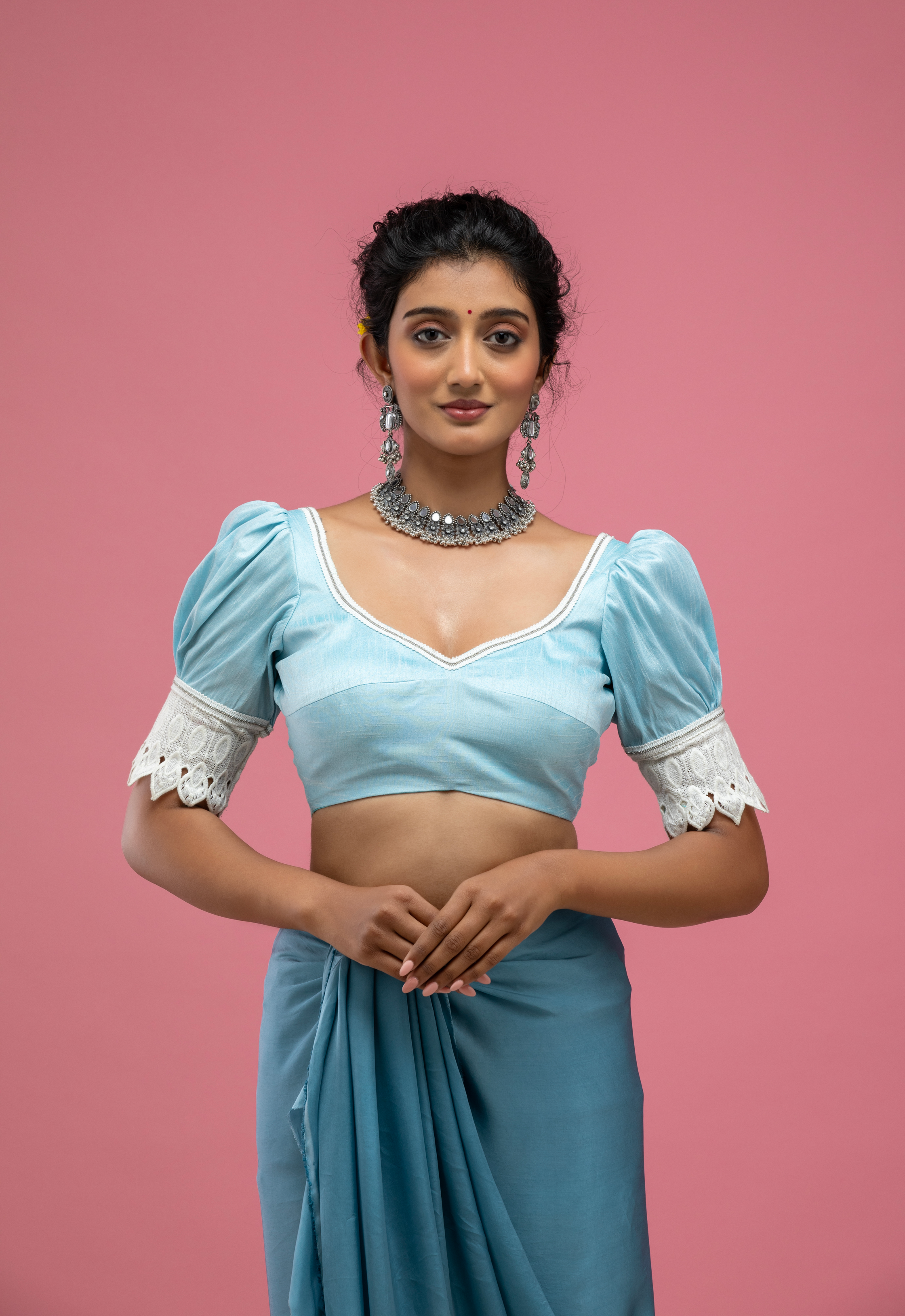 Puff Sleeve Saree Blouse with Deep Back