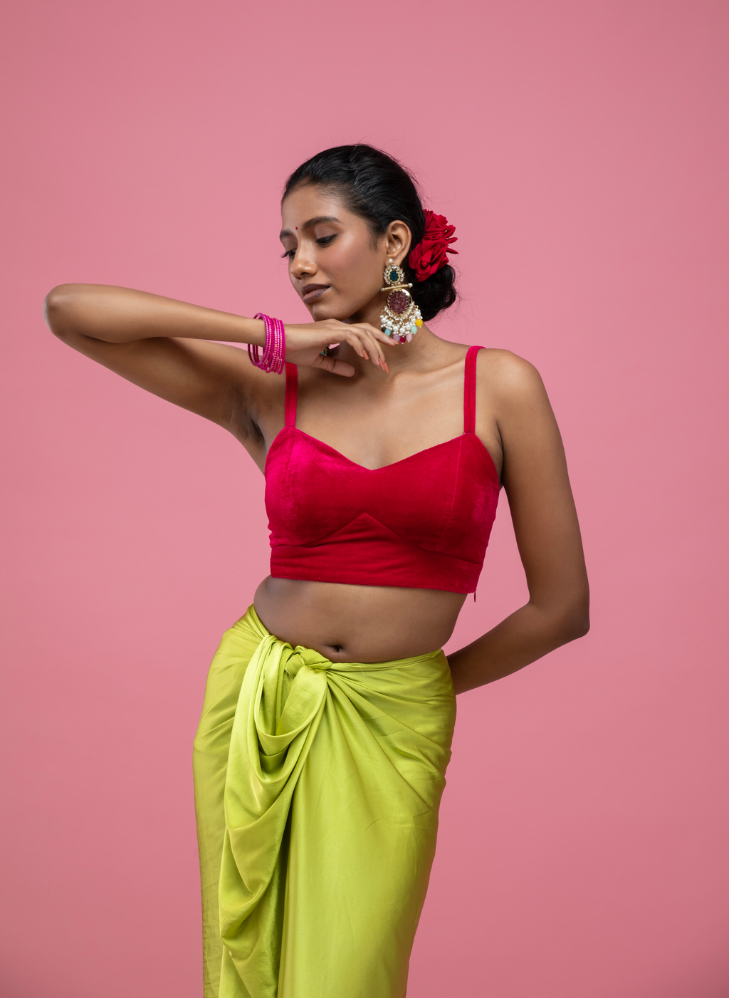 Red Spaghetti-Strap Blouse with Lace-Up Back