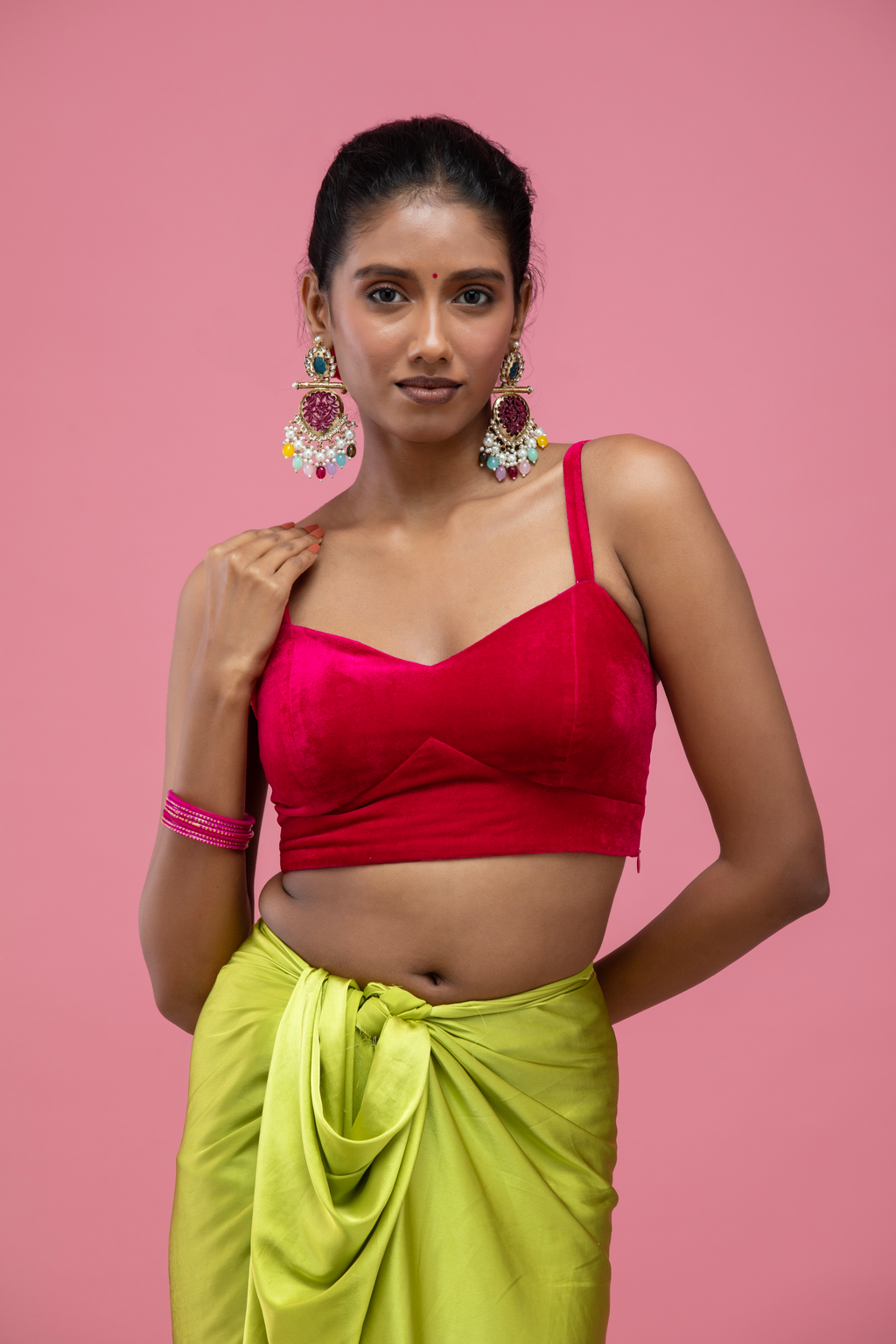 Red Spaghetti-Strap Blouse with Lace-Up Back