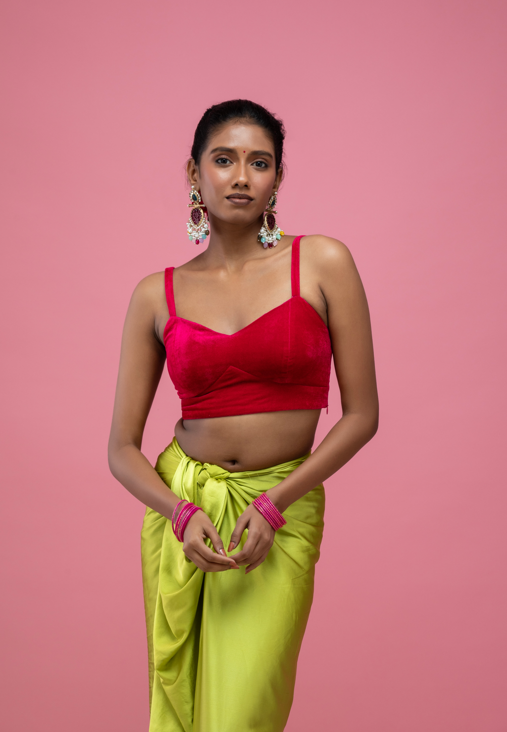 Red Spaghetti-Strap Blouse with Lace-Up Back