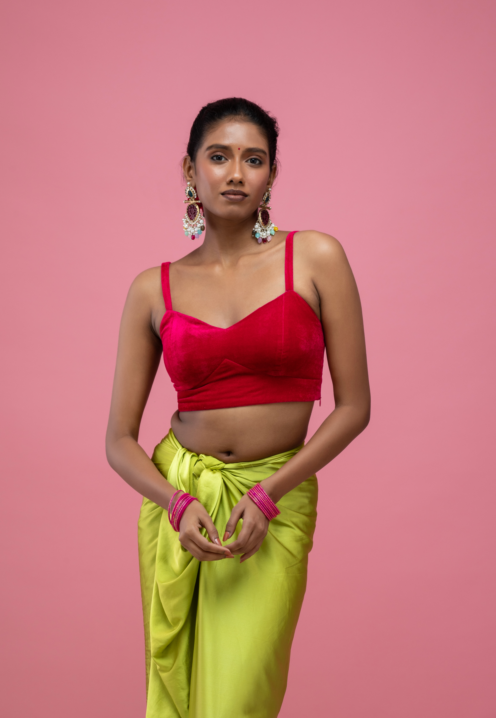 Red Spaghetti-Strap Blouse with Lace-Up Back