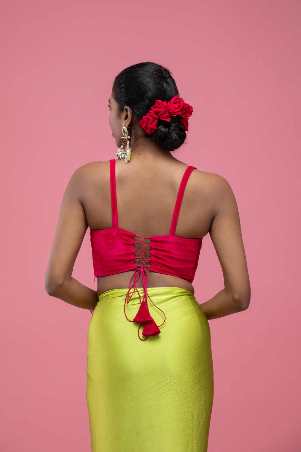 Red Spaghetti-Strap Blouse with Lace-Up Back