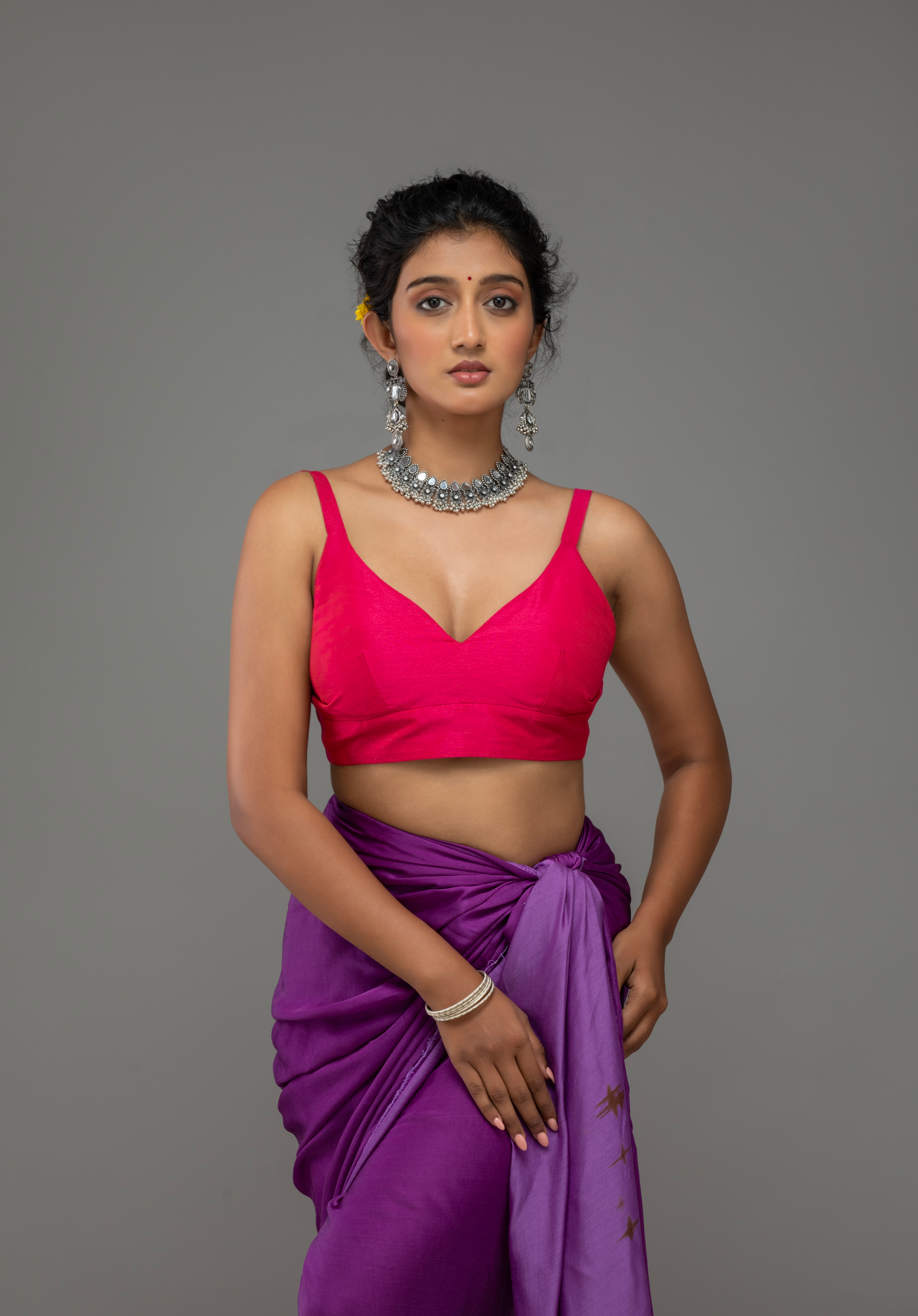 Pink Spaghetti-Strap Blouse with Tie-Back