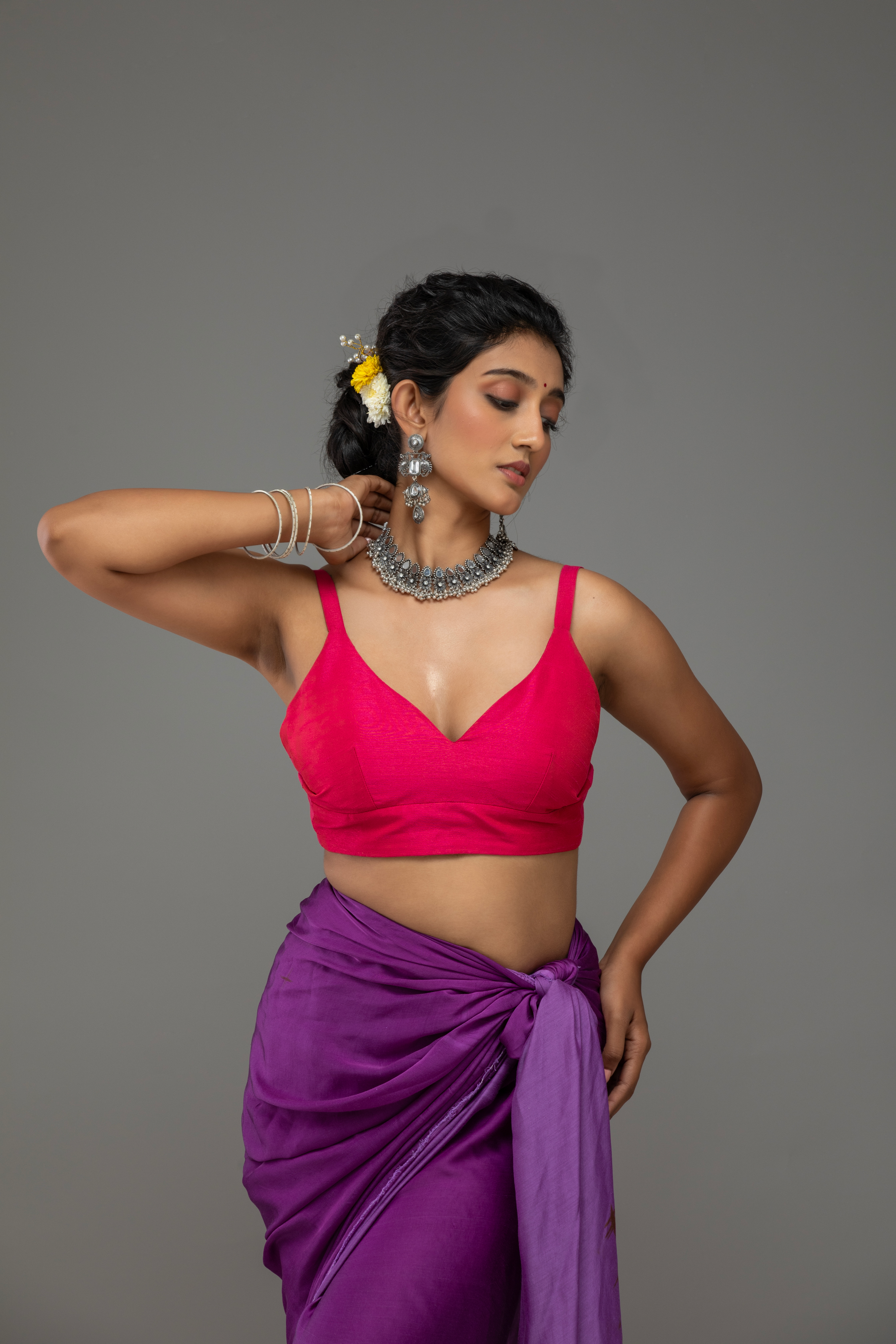 Pink Spaghetti-Strap Blouse with Tie-Back