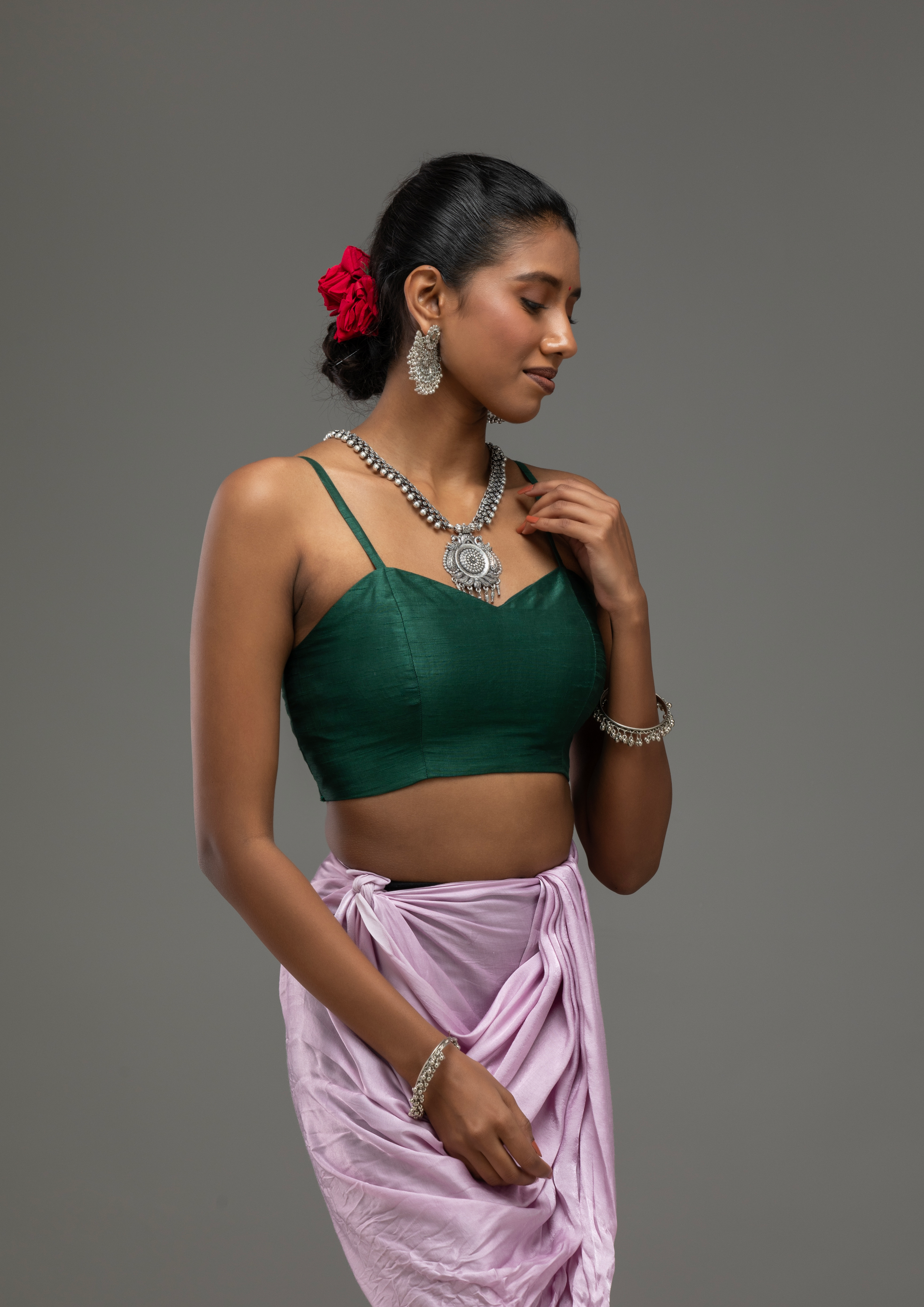 Deep Green Spaghetti-Strap Blouse