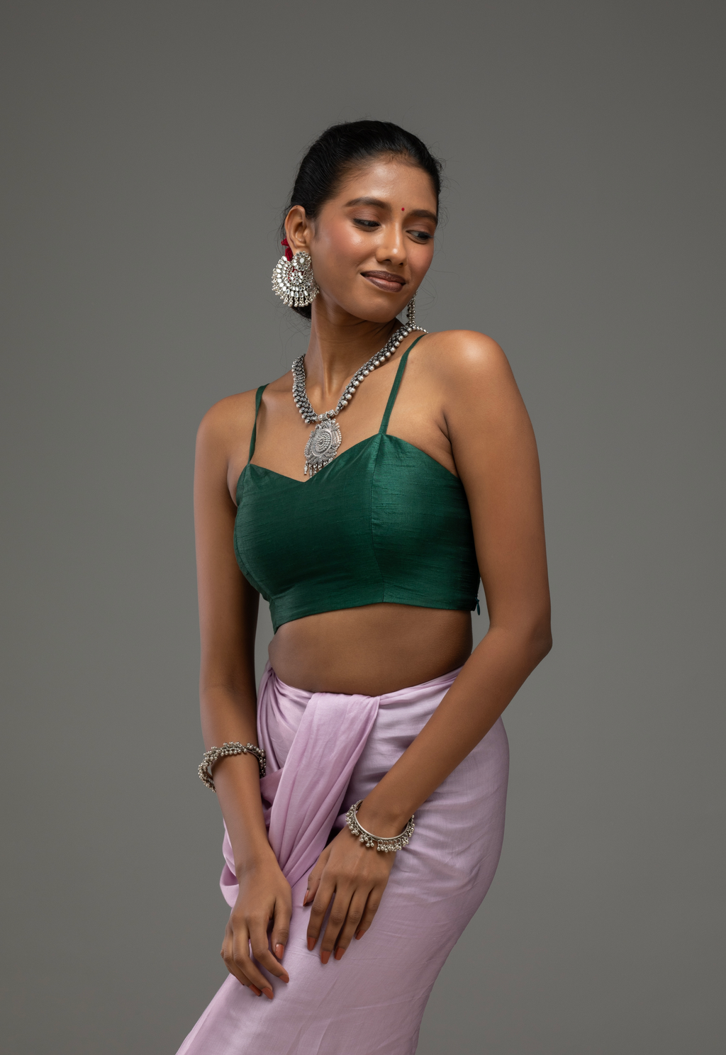 Deep Green Spaghetti-Strap Blouse