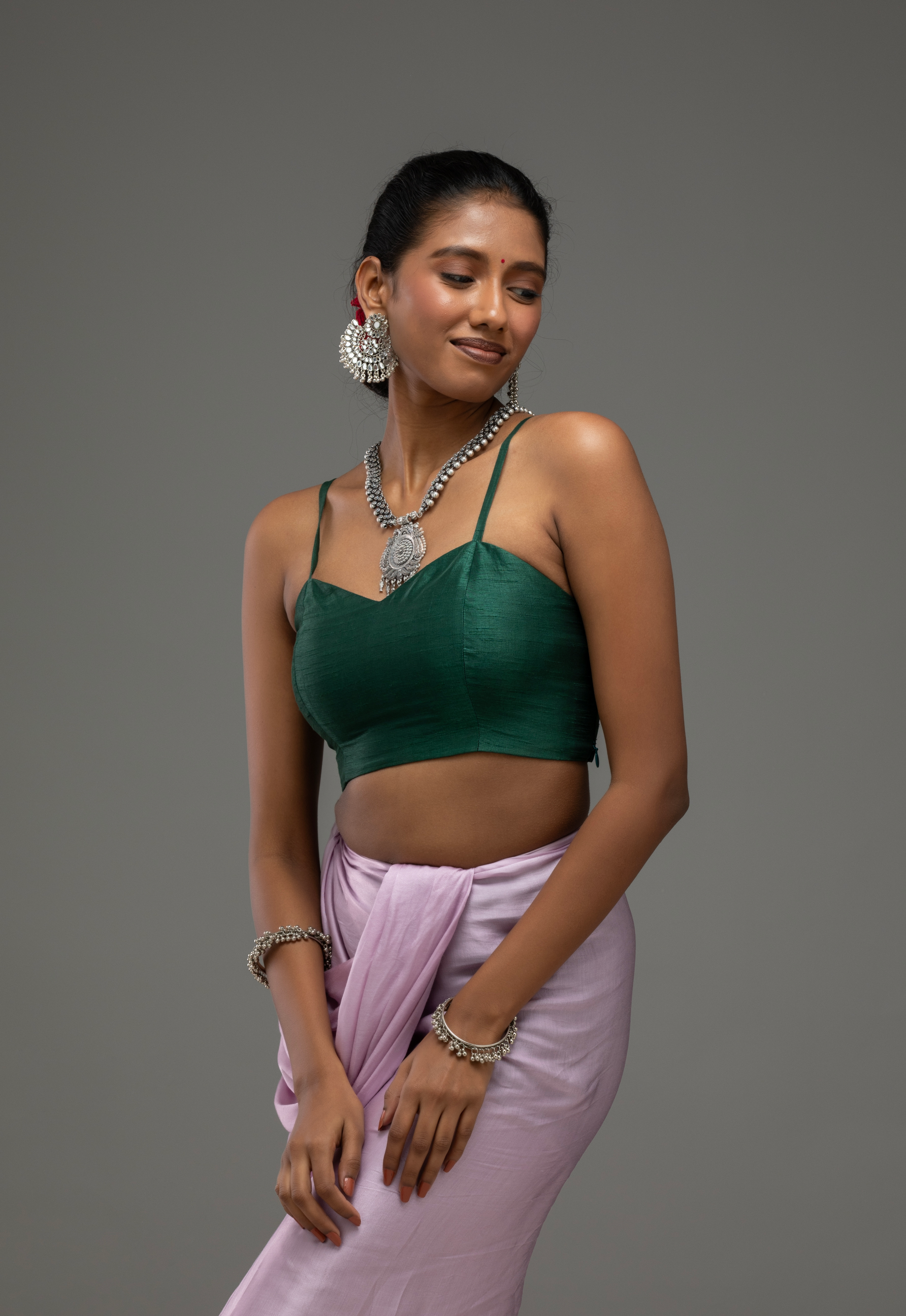 Deep Green Spaghetti-Strap Blouse